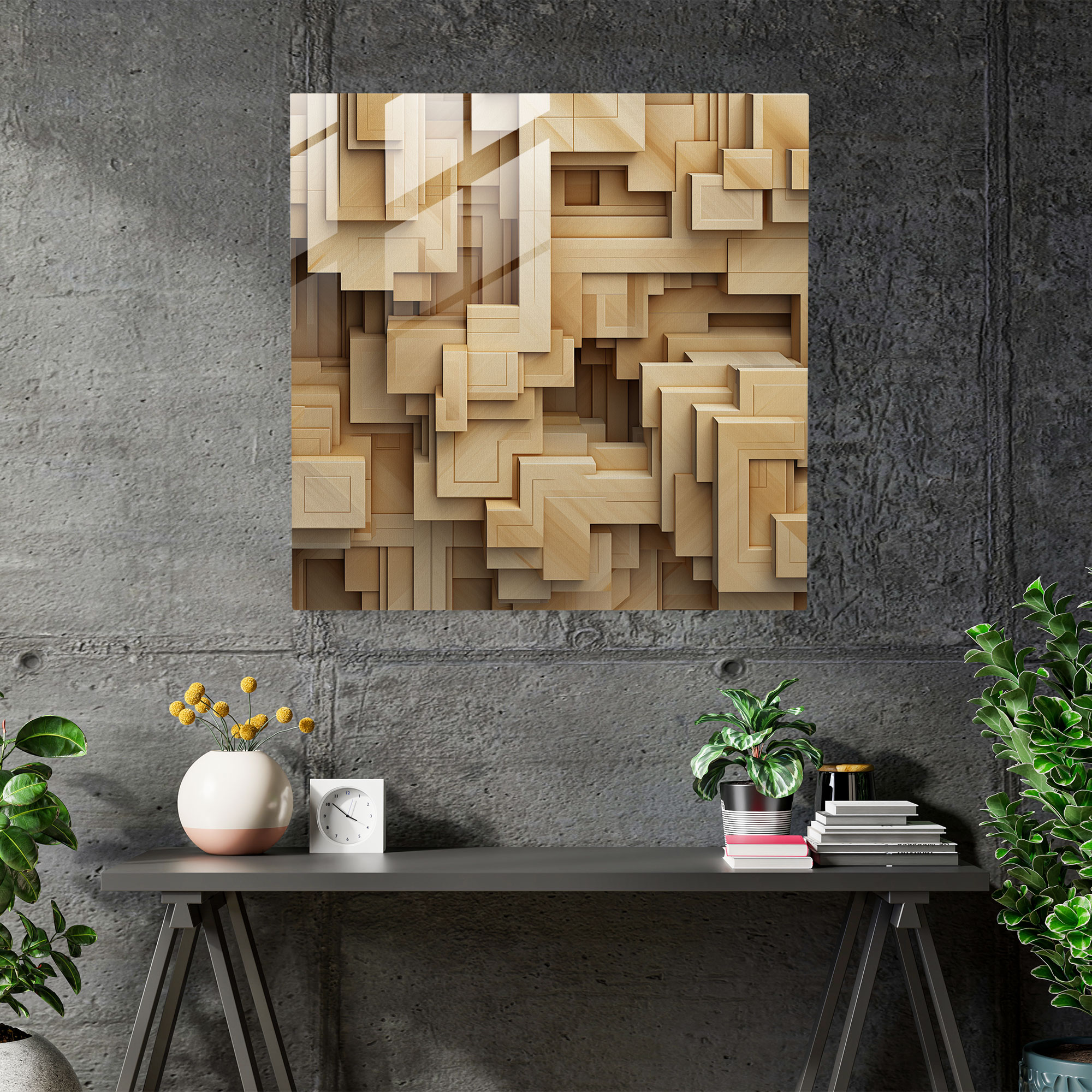 Beige Contemporary Glass Print - Beige, Wall Decoration, Modern Art, Beige