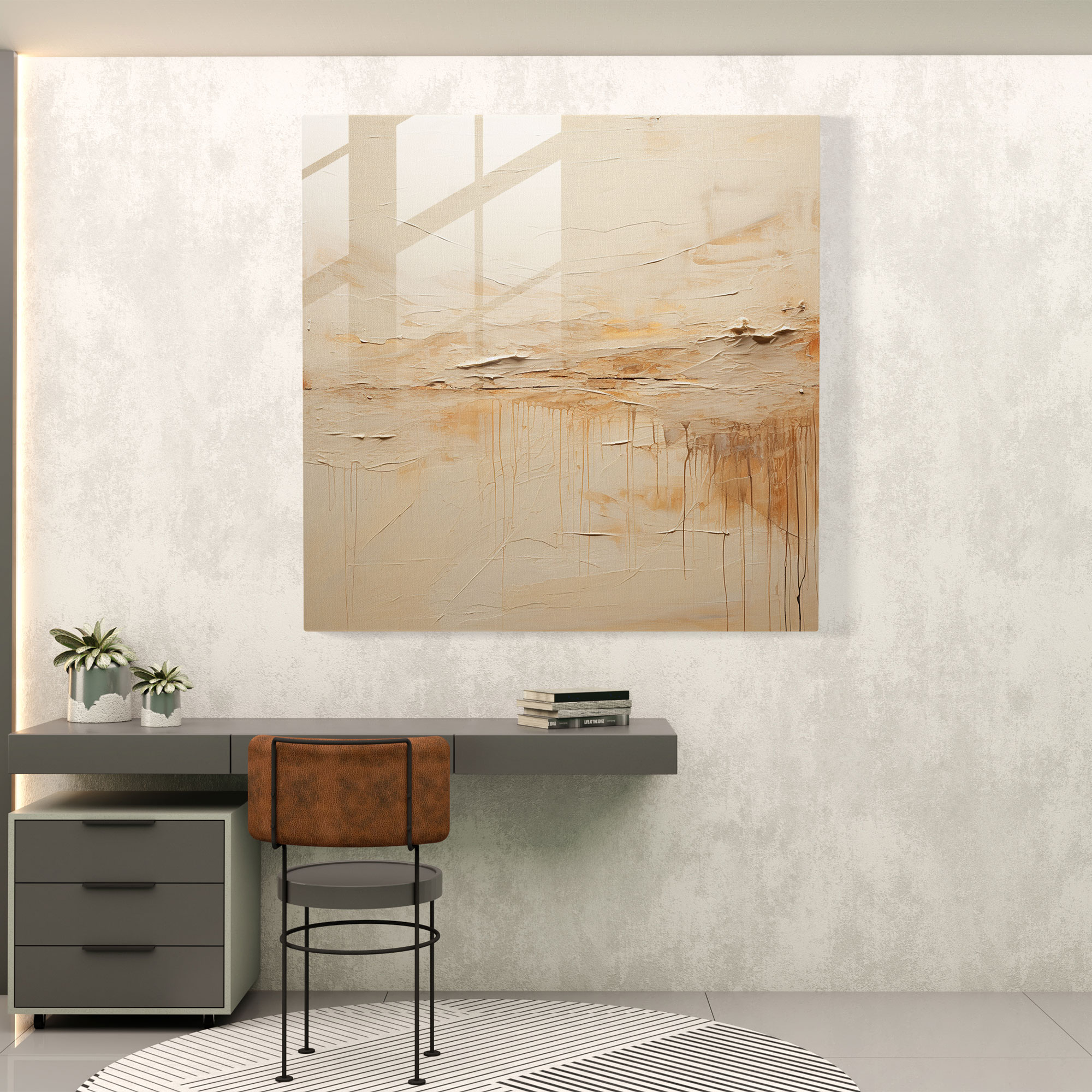 Beige Depth Glass Print - Beige, Modern Art, Glass Wall Art, Glass Print