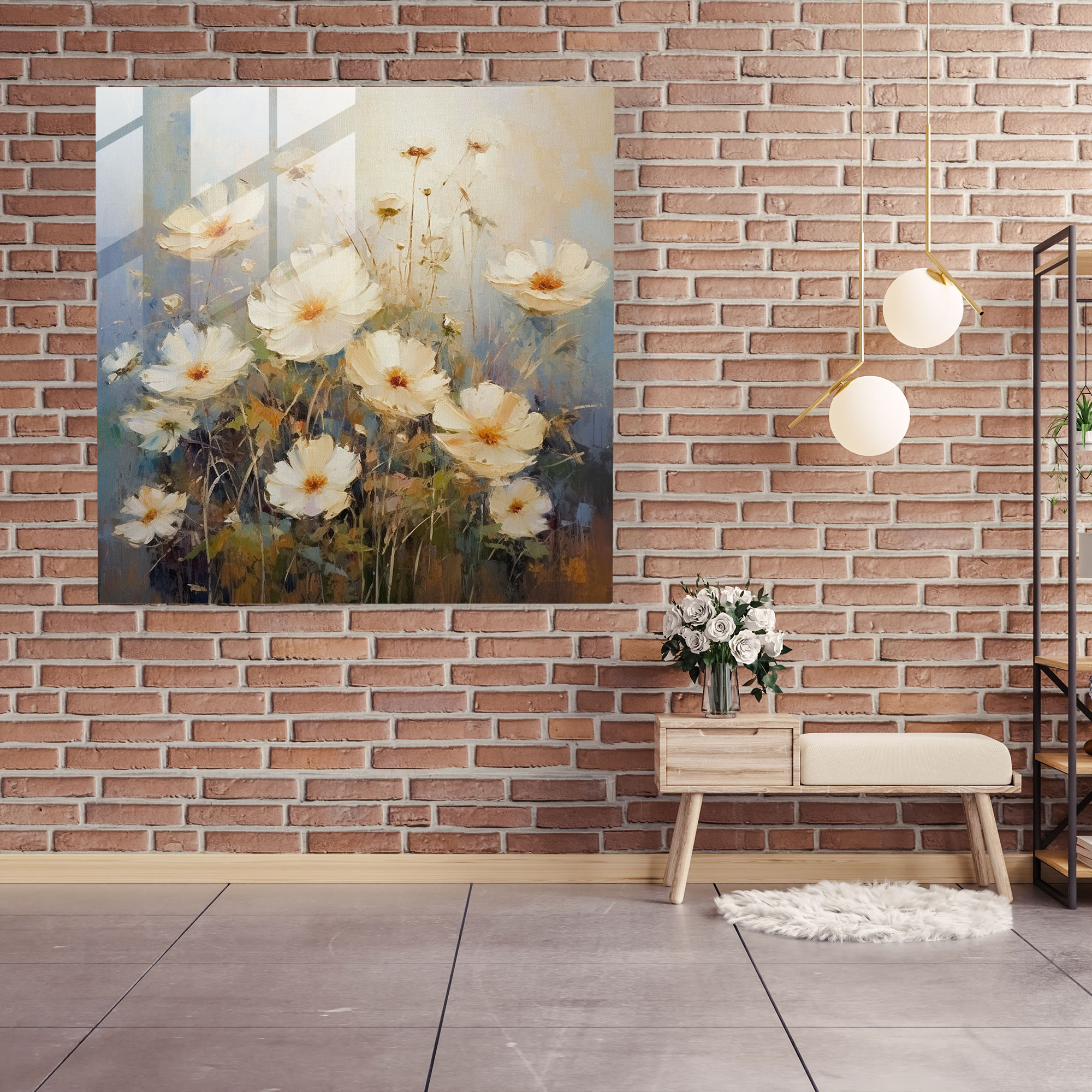 Bej Bahçe Cam Tablo - Bej Cam Duvar Sanatı Modern Sanat Duvar Dekorasyonu