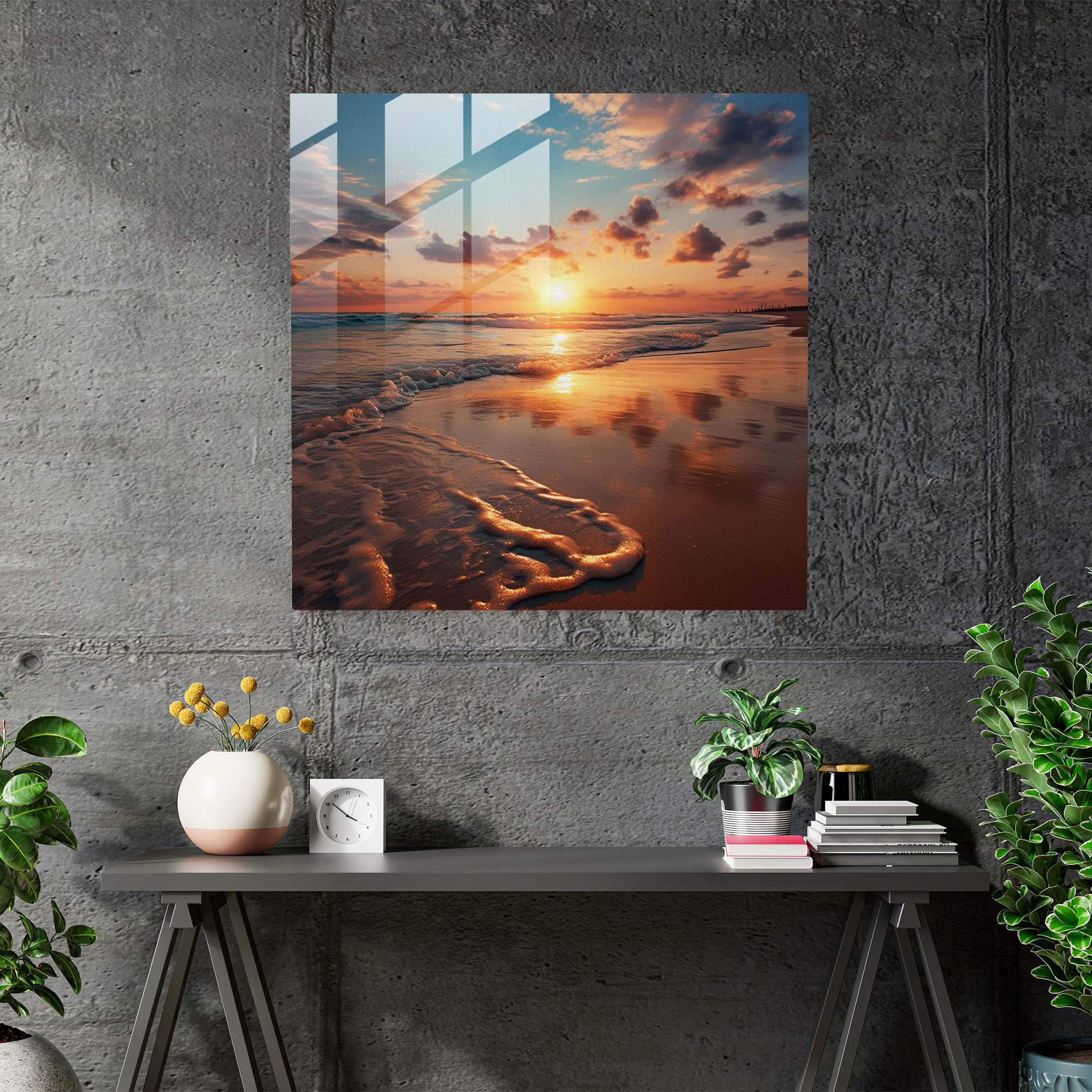Beige Glass Print Home Decoration - Beige, Glass Art, Sandy Beach, Wall Decoration