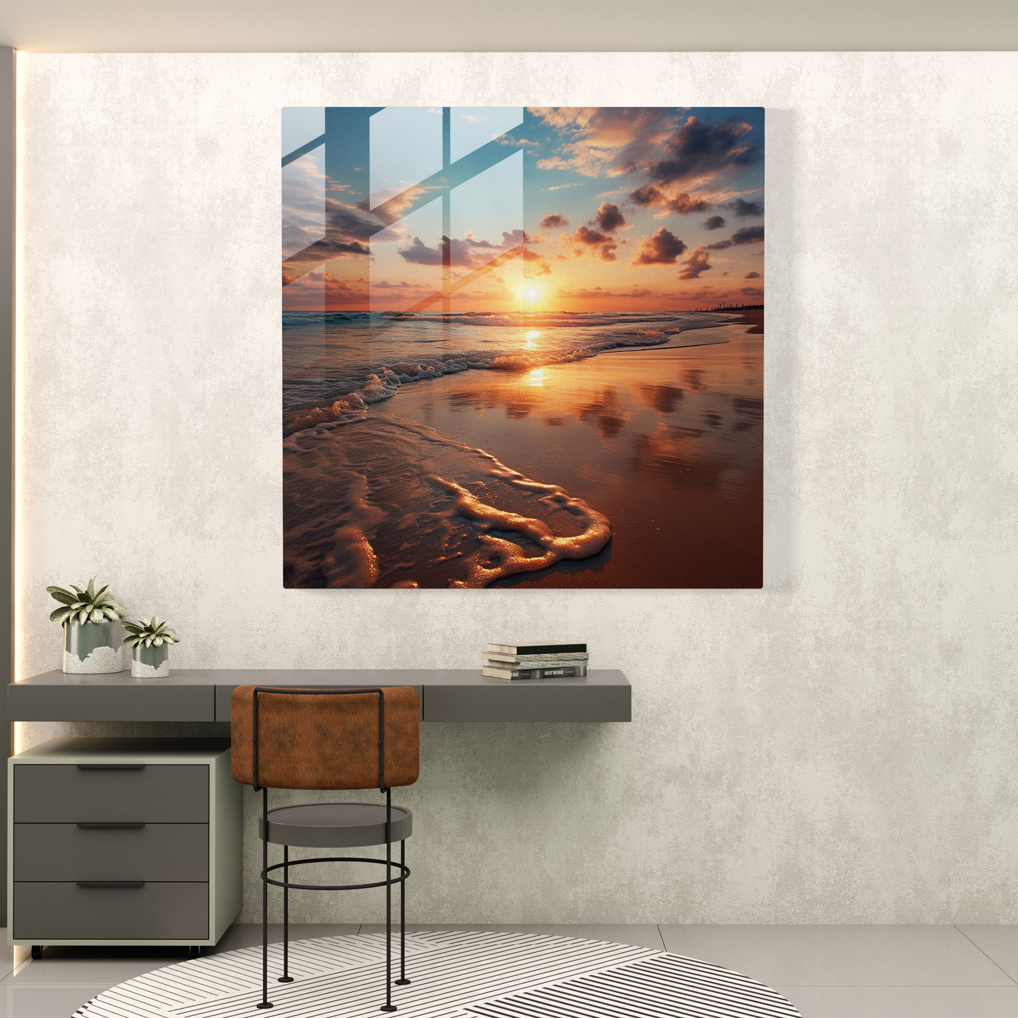 Beige Glass Print Home Decoration - Beige, Glass Art, Sandy Beach, Wall Decoration