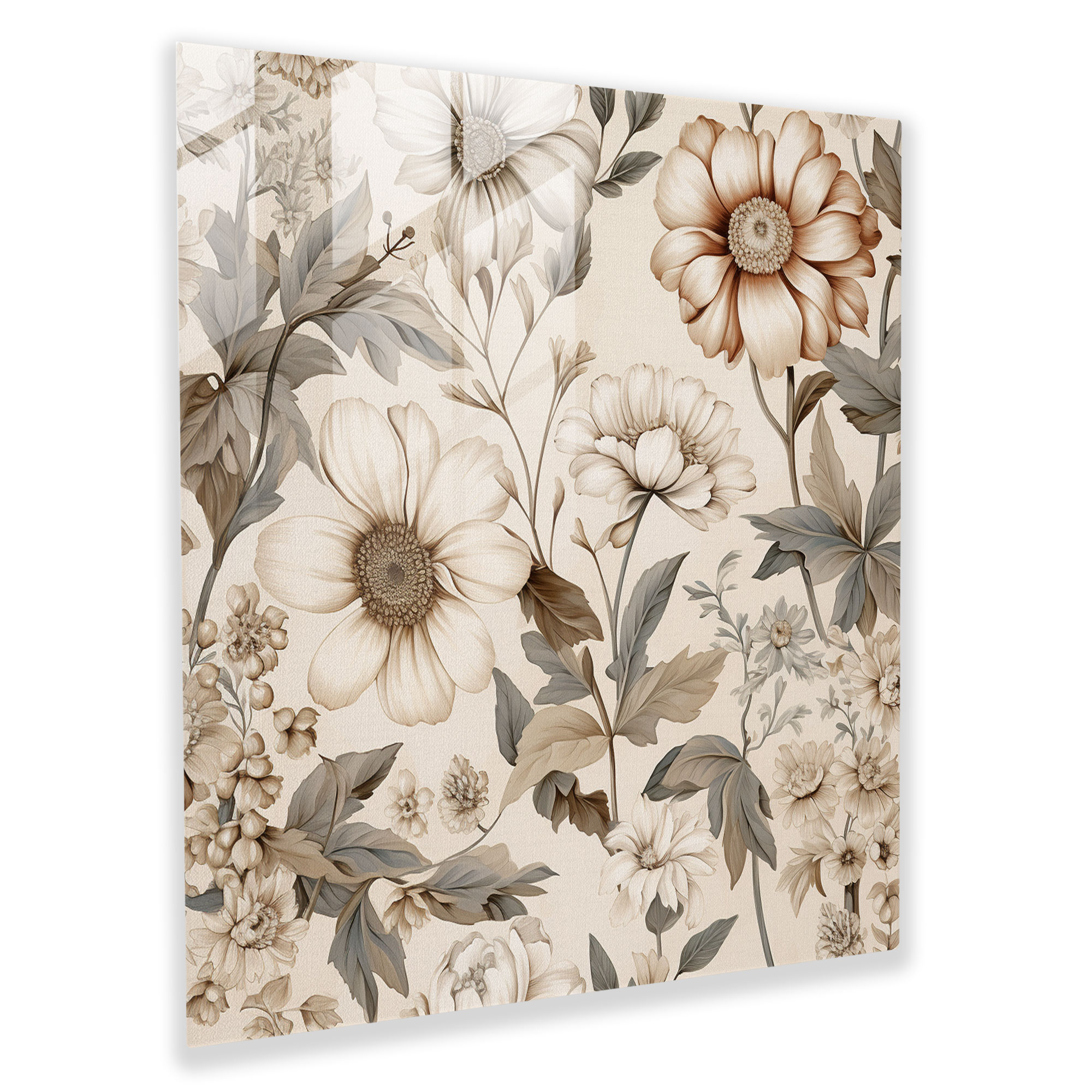 Beige Glass Print Wall Decoration - Beige, Nostalgia, Glass Art, Home Decoration
