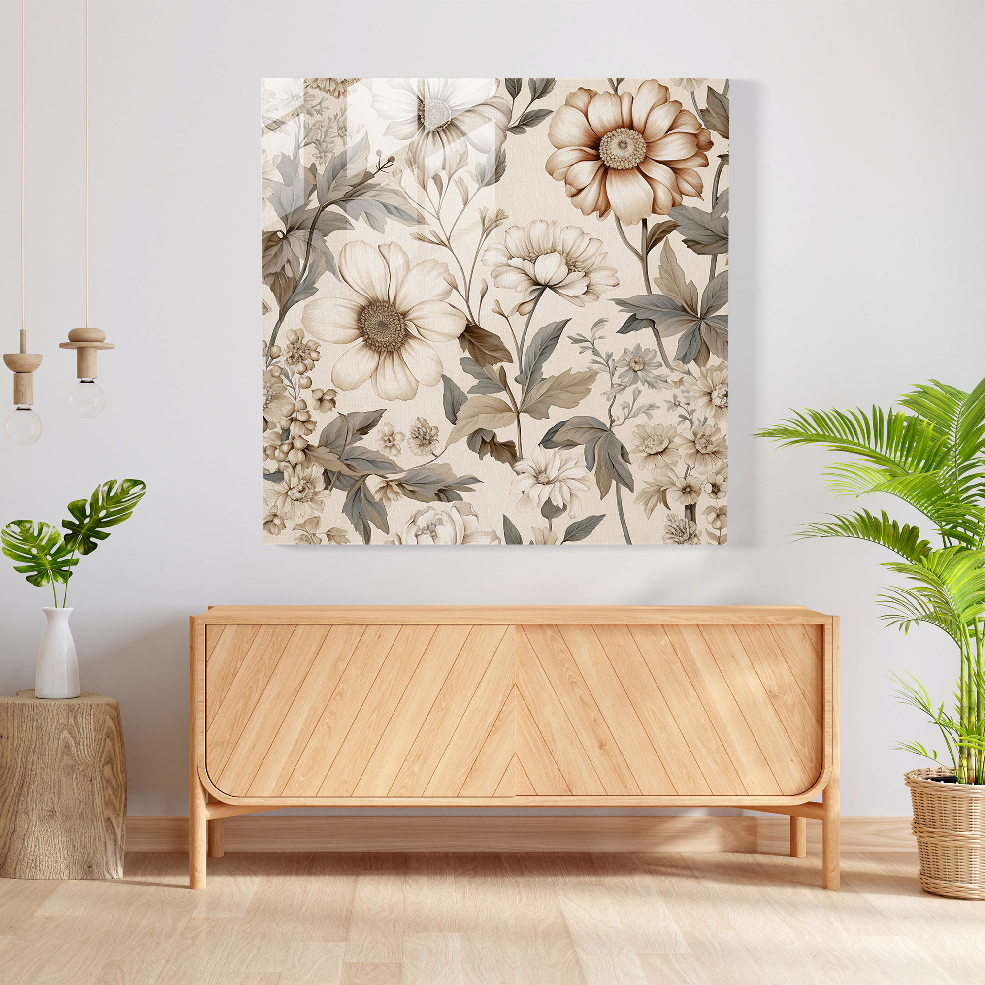 Beige Glass Print Wall Decoration - Beige, Nostalgia, Glass Art, Home Decoration