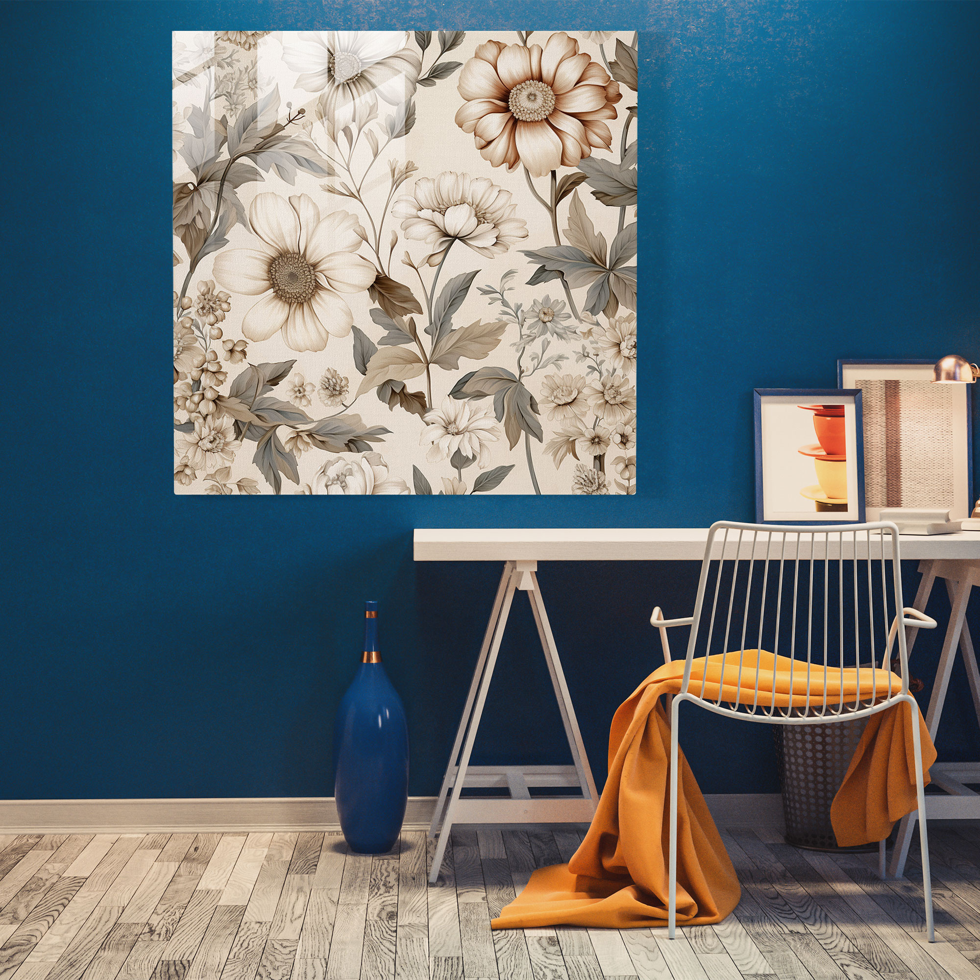 Beige Glass Print Wall Decoration - Beige, Nostalgia, Glass Art, Home Decoration