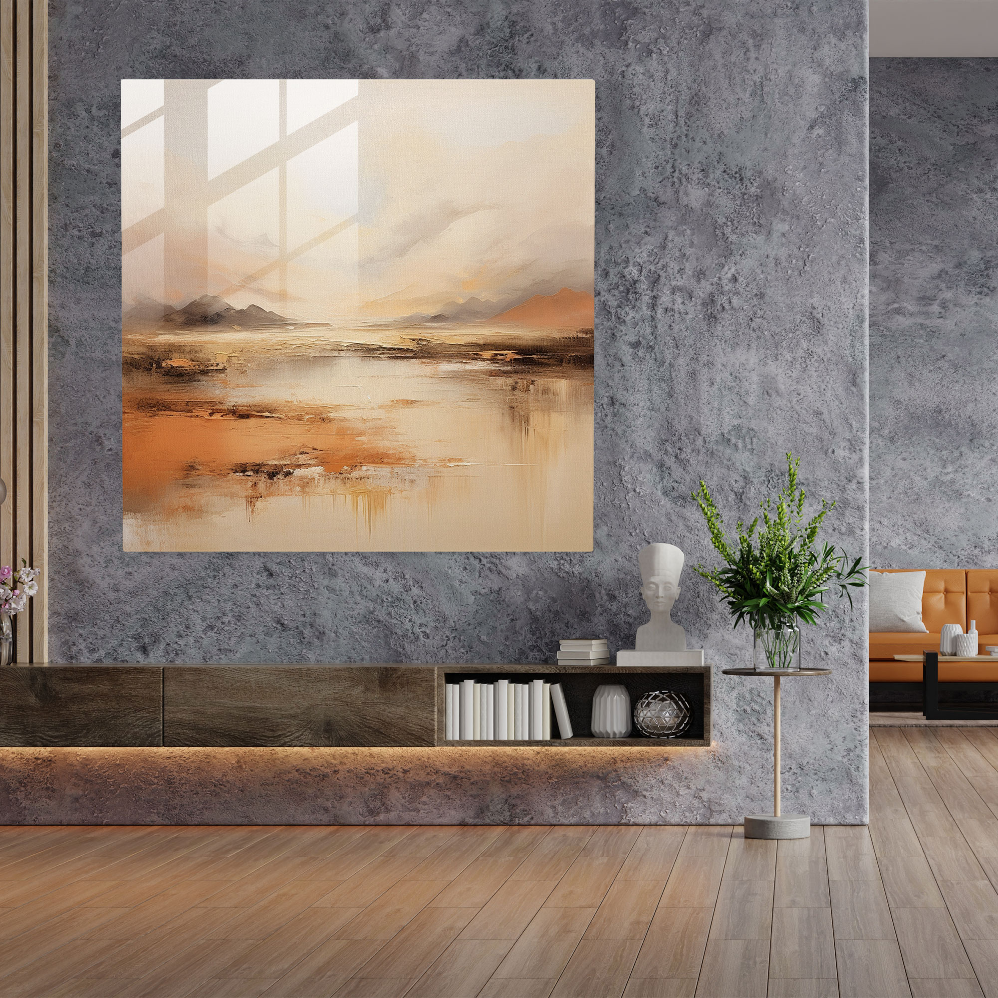 Beige Glass Wall Art - Beige, Wall Decoration, Modern Art, Glass Print