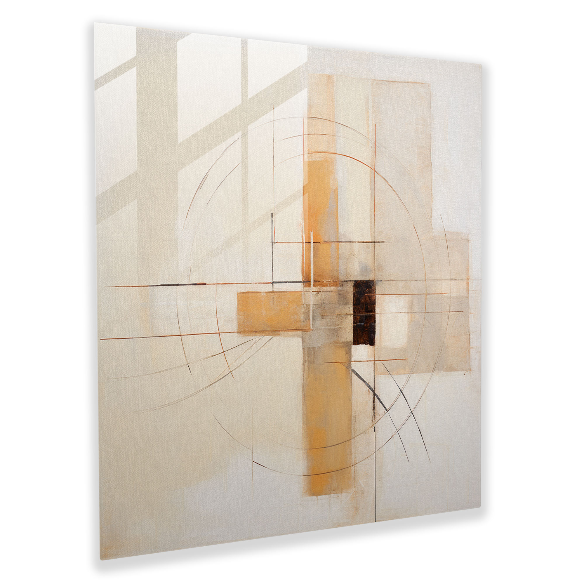 Beige Glass Art - Beige, Home Decoration, Intersecting Lines, Modern Art