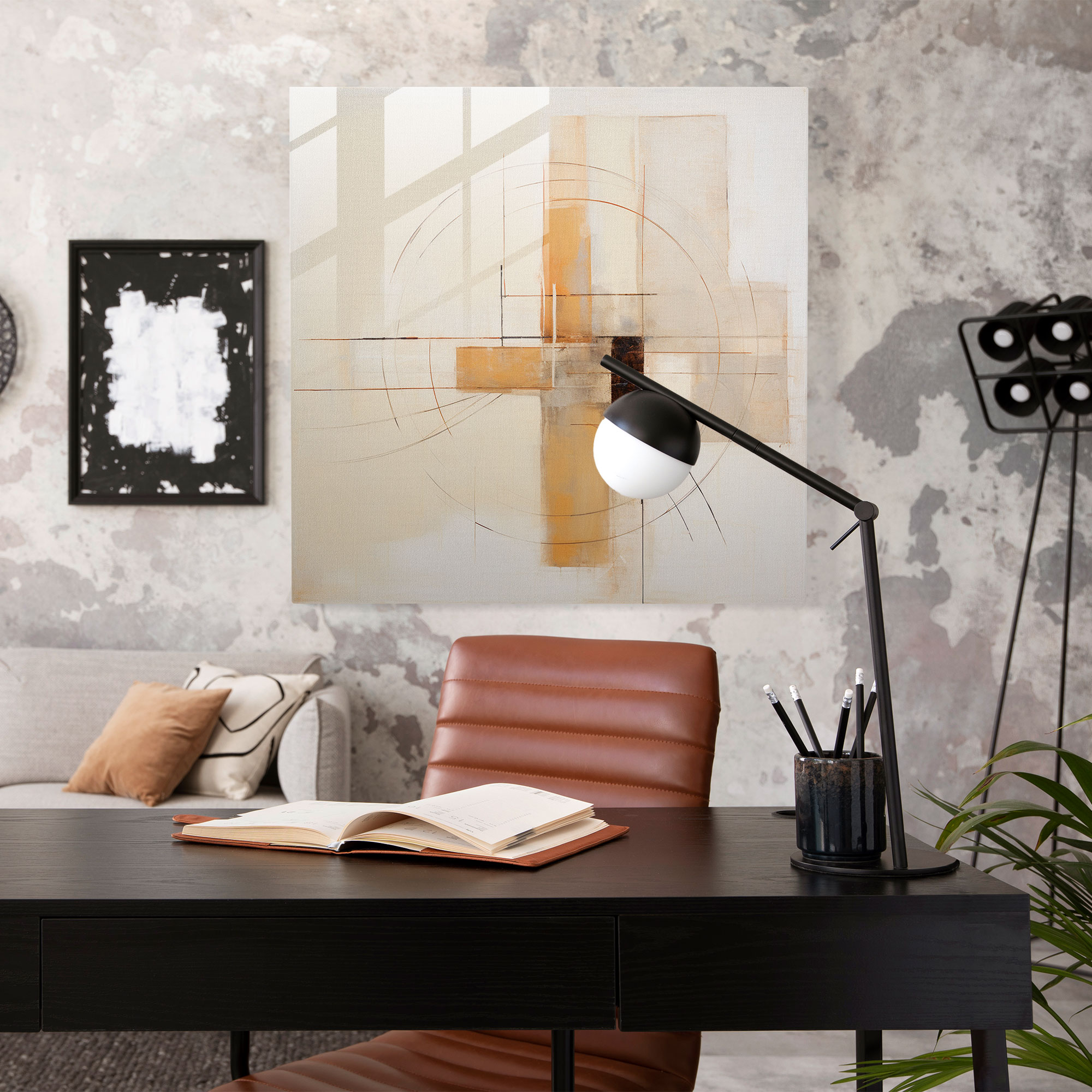 Beige Glass Art - Beige, Home Decoration, Intersecting Lines, Modern Art
