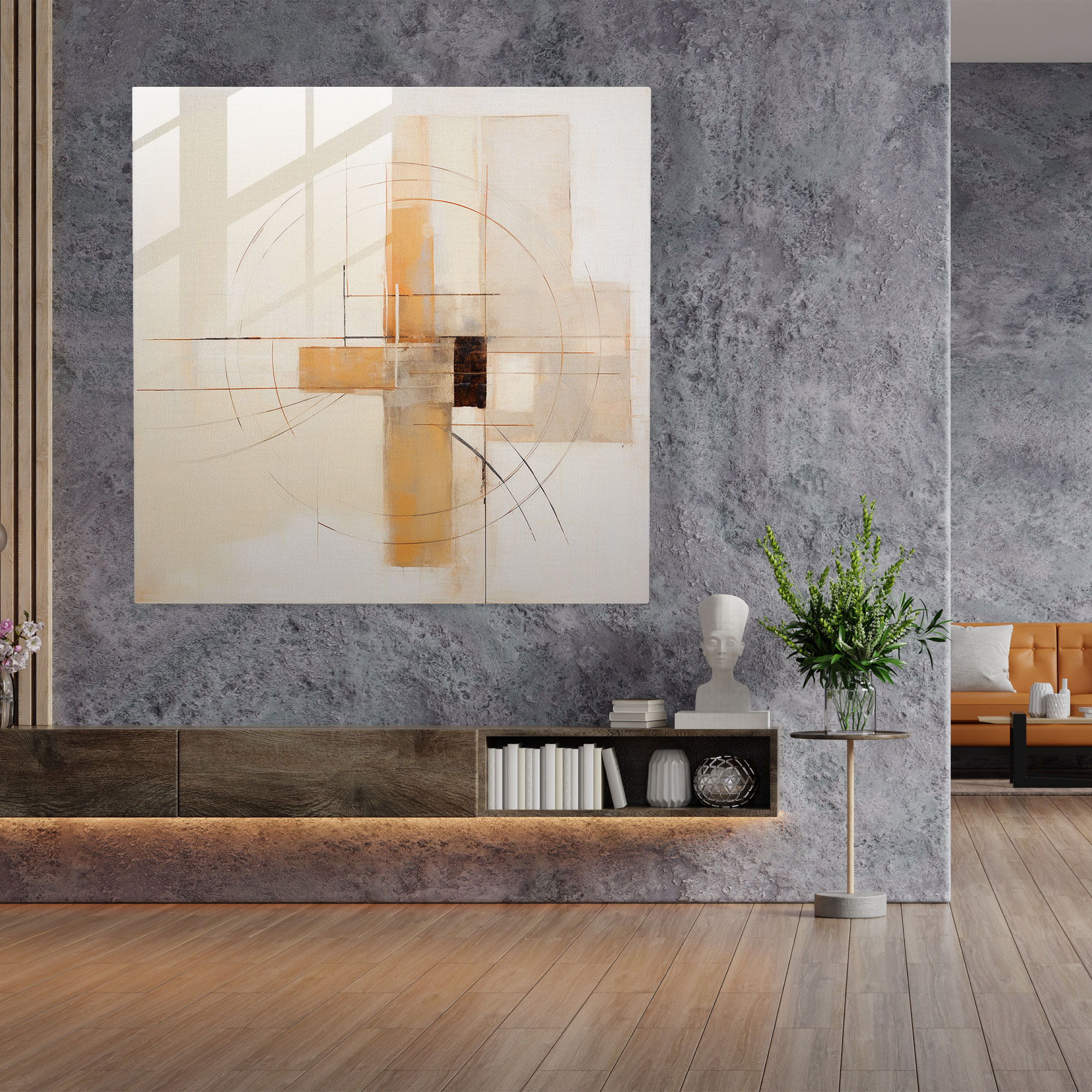 Beige Glass Art - Beige, Home Decoration, Intersecting Lines, Modern Art