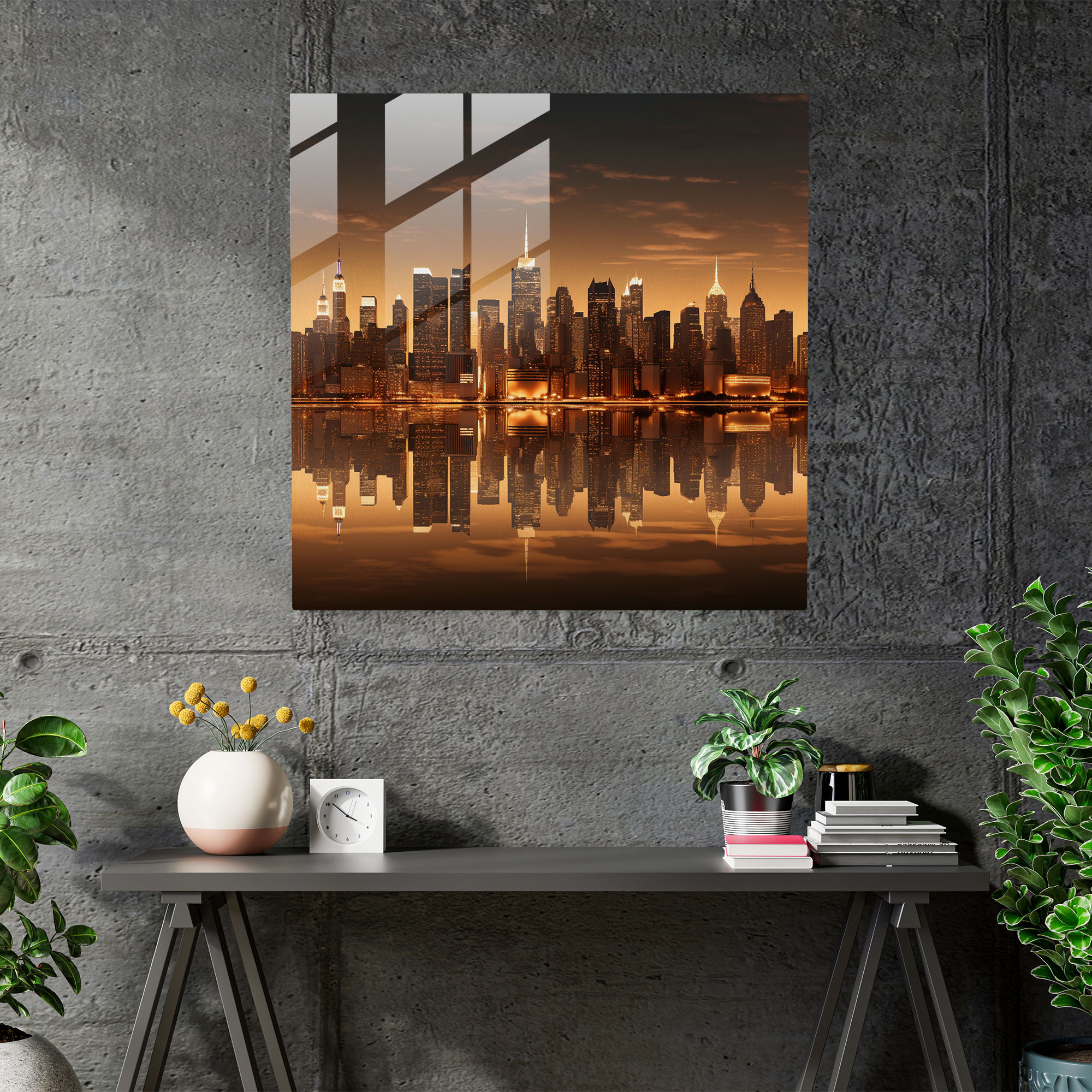 Beige Cityscape Glass Print - Beige, Modern Art, Glass Wall Art, Beige
