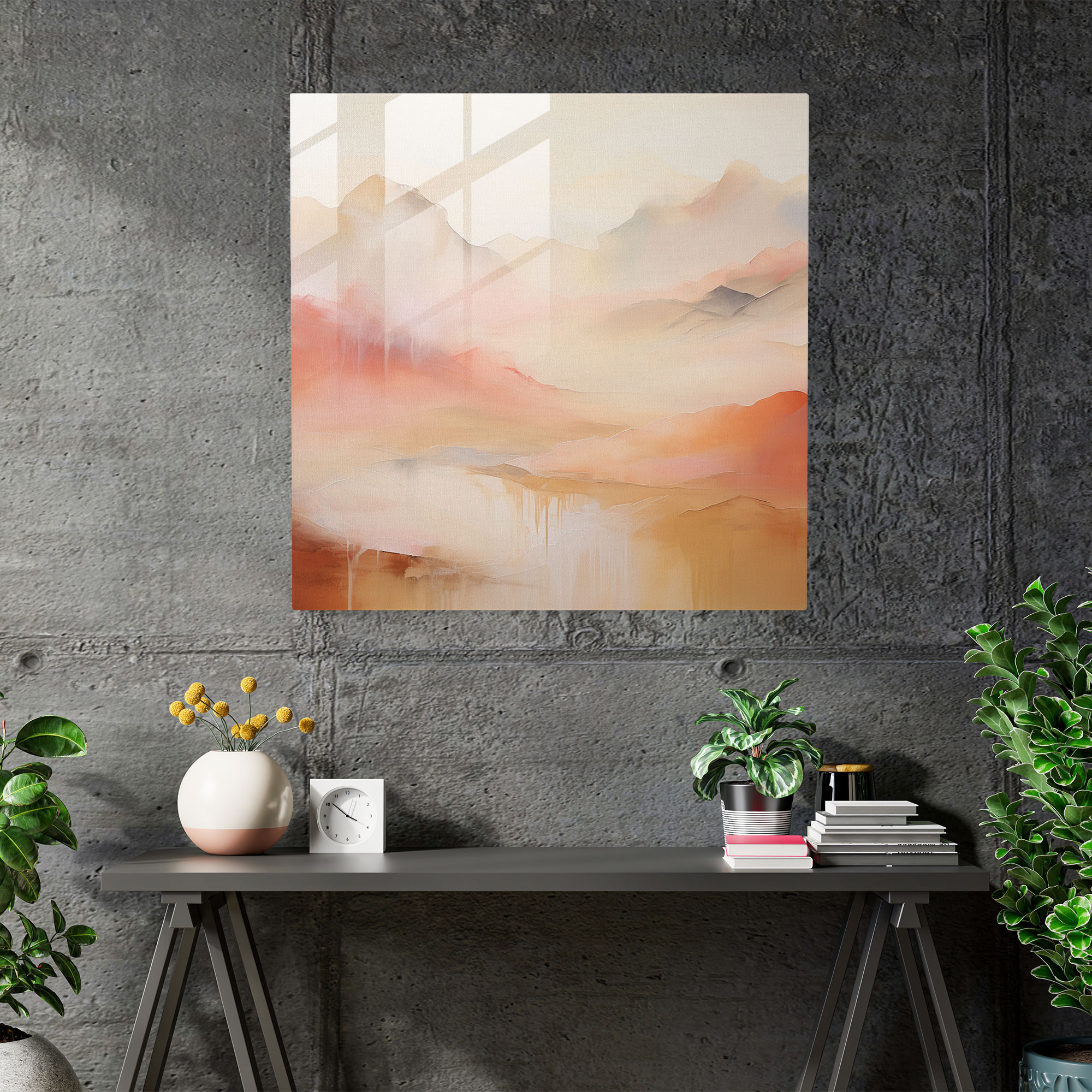 Bej Güneş Cam Tablo - Ev Dekorasyonu Modern Sanat