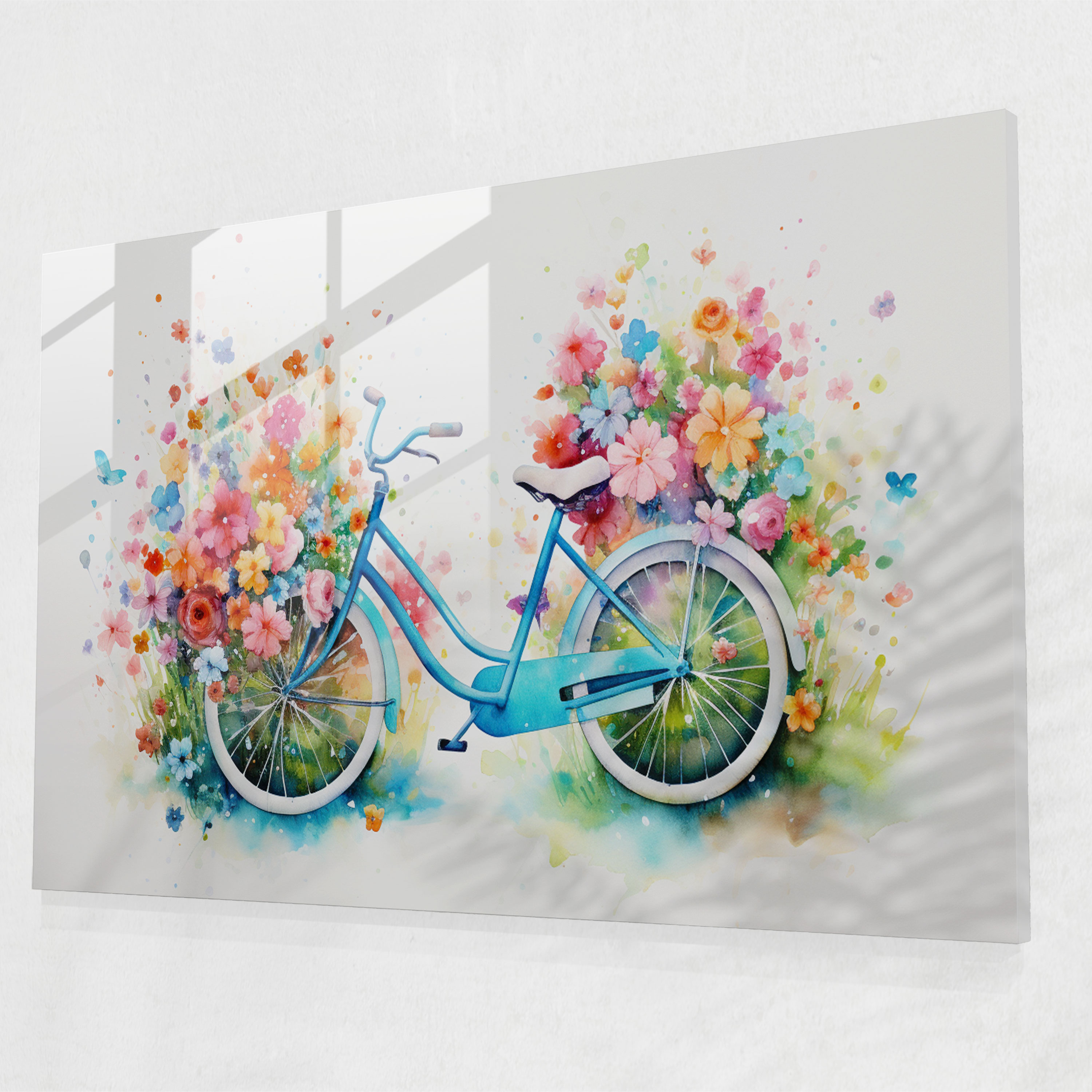 Bicycle Glass Print - Bicycle, Flowers, Wall Decoration, Glass Print