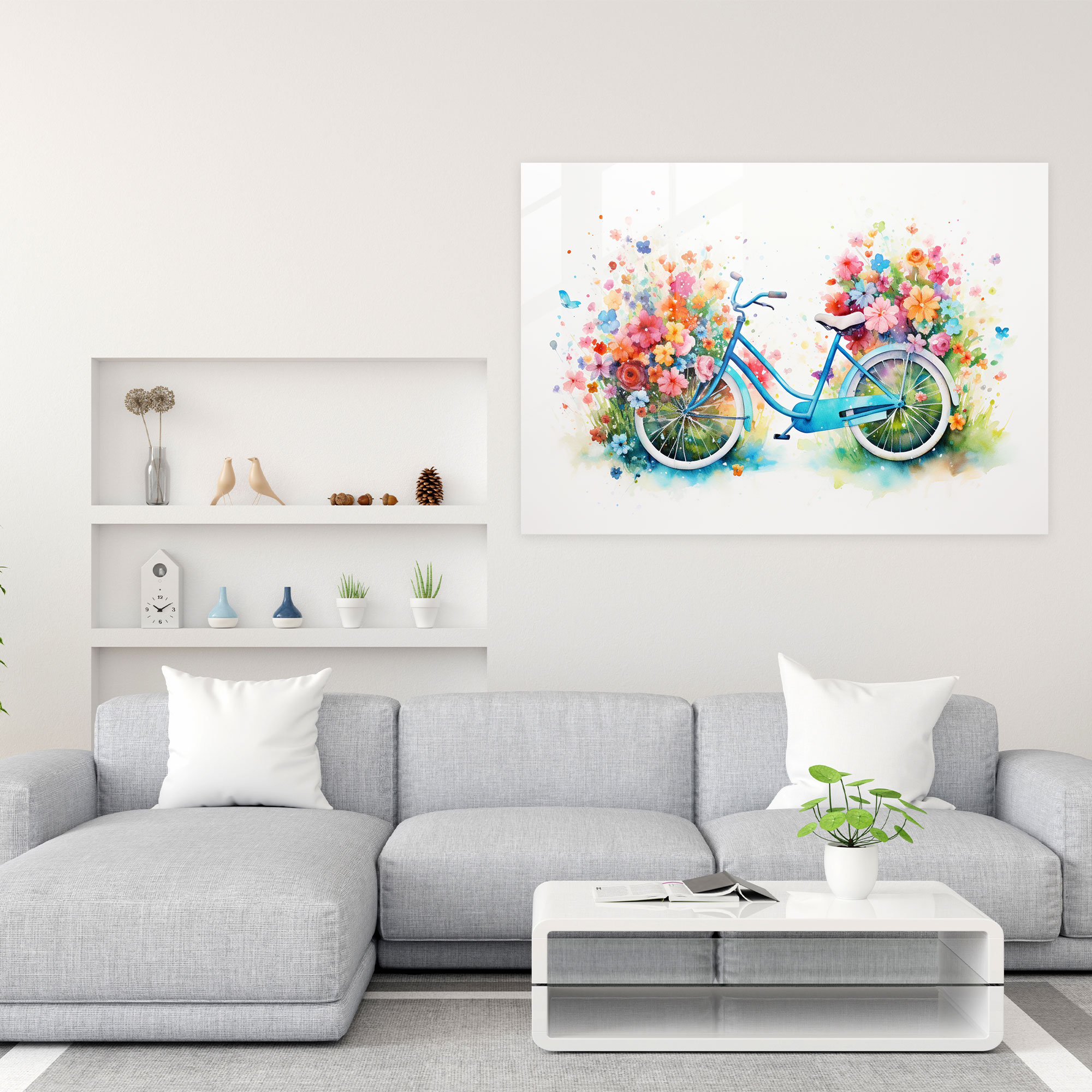 Bicycle Glass Print - Bicycle, Flowers, Wall Decoration, Glass Print