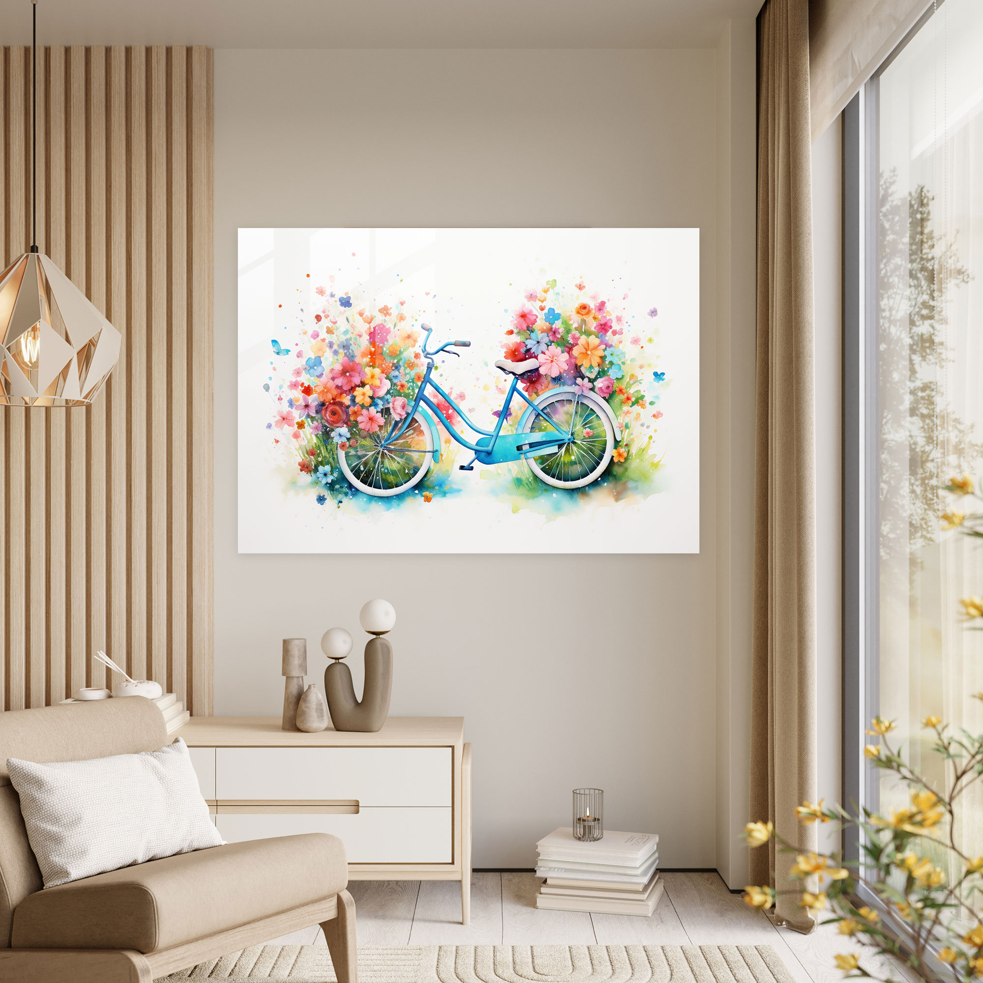 Bicycle Glass Print - Bicycle, Flowers, Wall Decoration, Glass Print