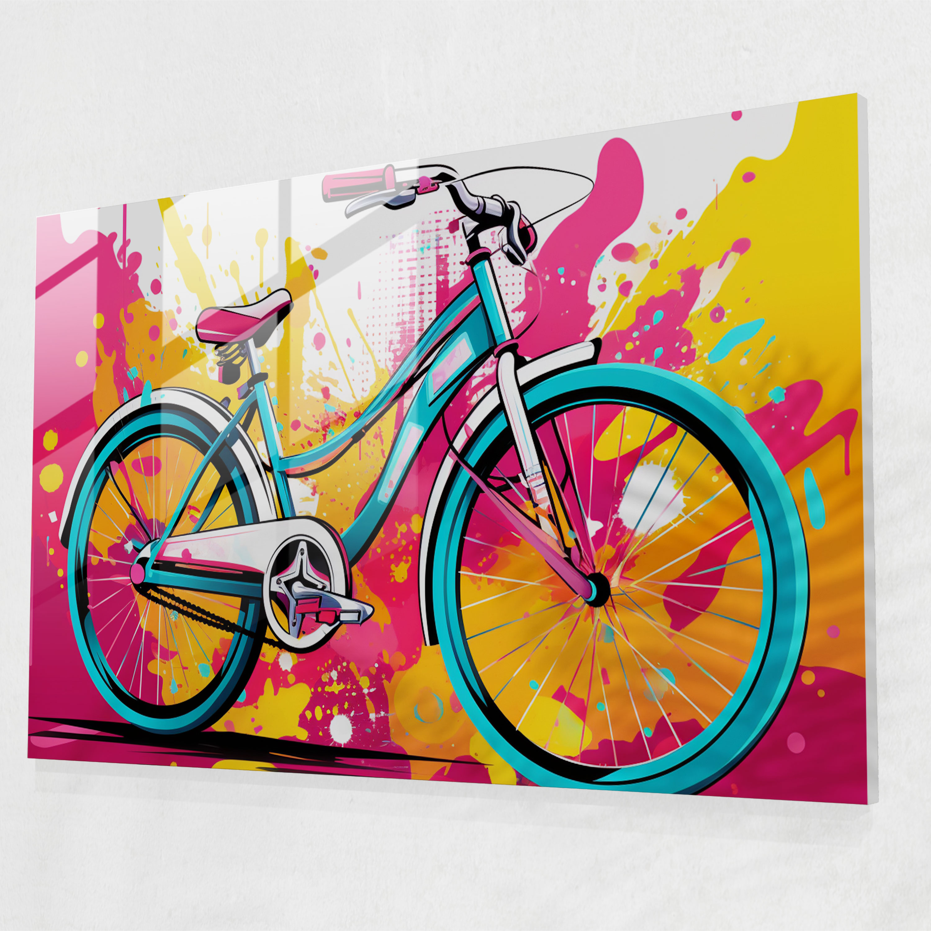 Pop Art Bicycle Glass Print - Bicycle, Modern Art, Home Decoration, Glass Wall Art