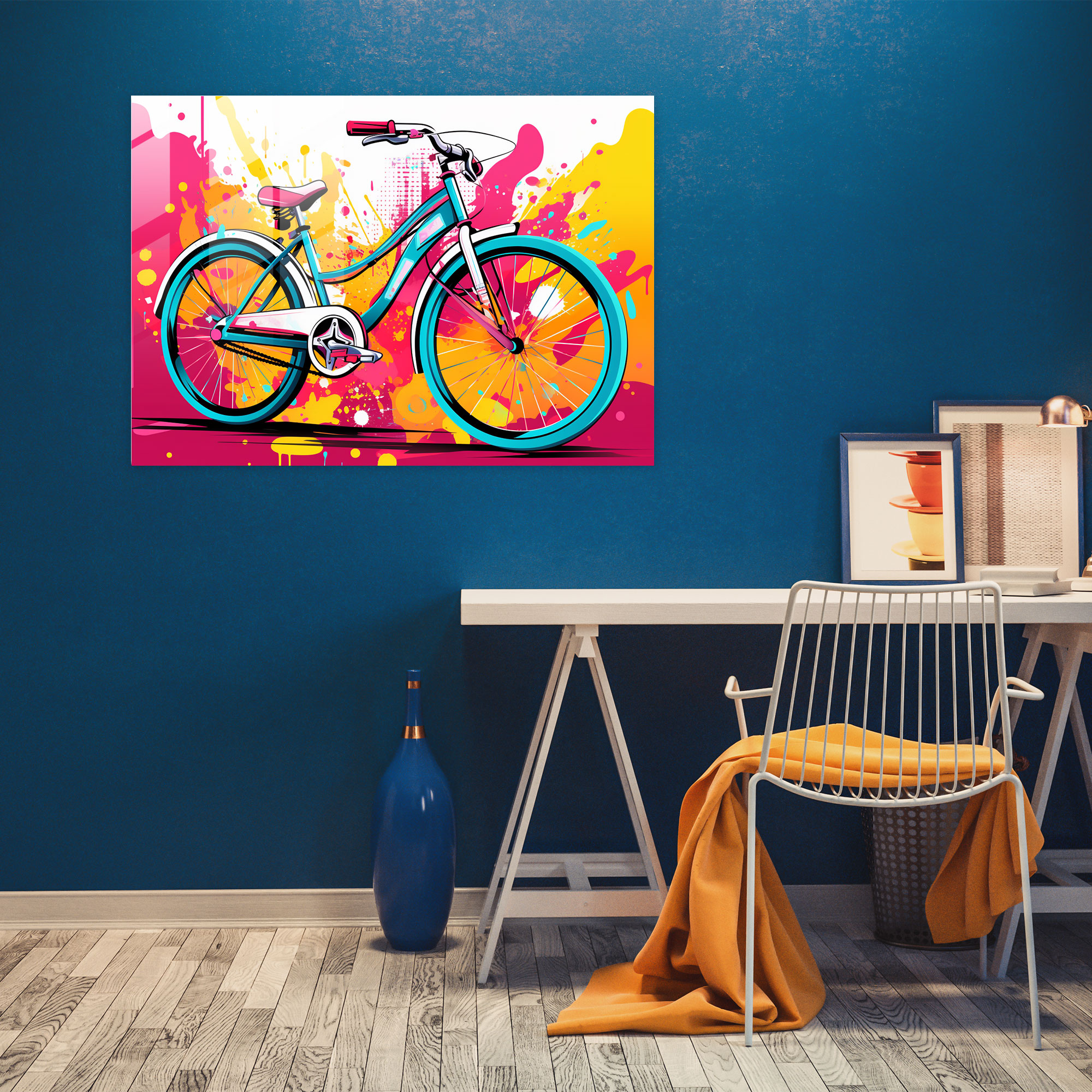 Pop Art Bicycle Glass Print - Bicycle, Modern Art, Home Decoration, Glass Wall Art