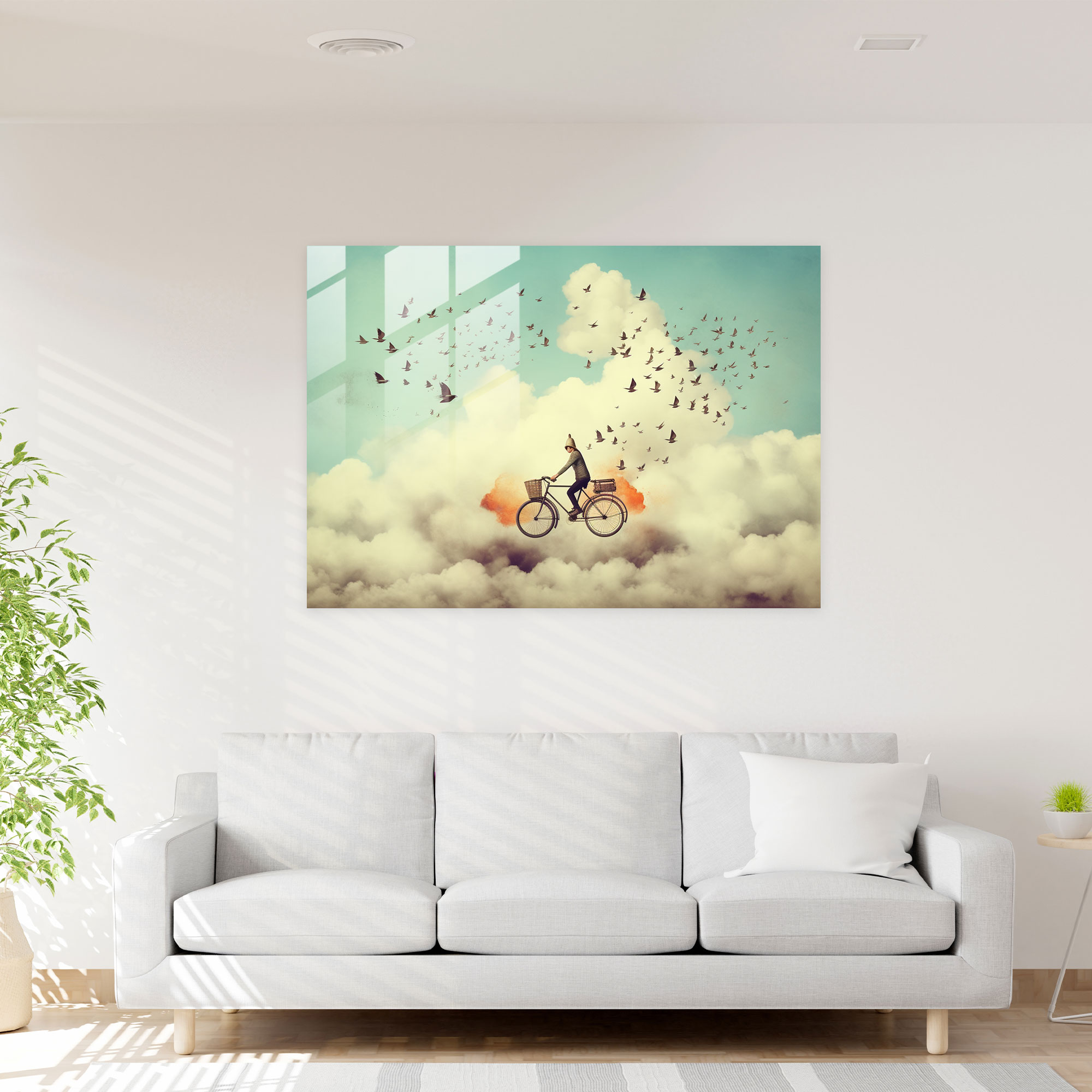 Surreal Bicycle Glass Wall Art - Bicycle, Glass Wall Art, Sky, Home Decoration