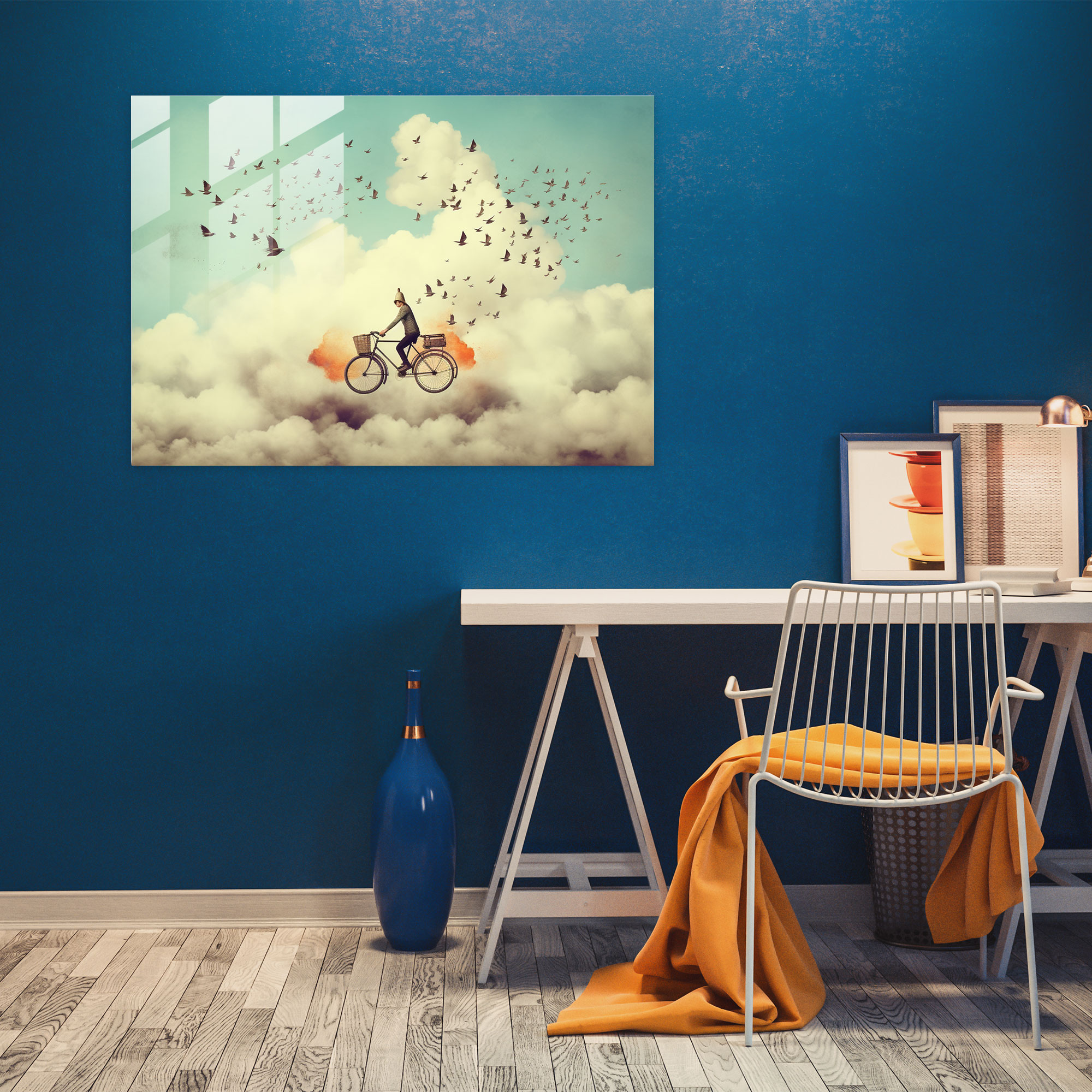 Surreal Bicycle Glass Wall Art - Bicycle, Glass Wall Art, Sky, Home Decoration
