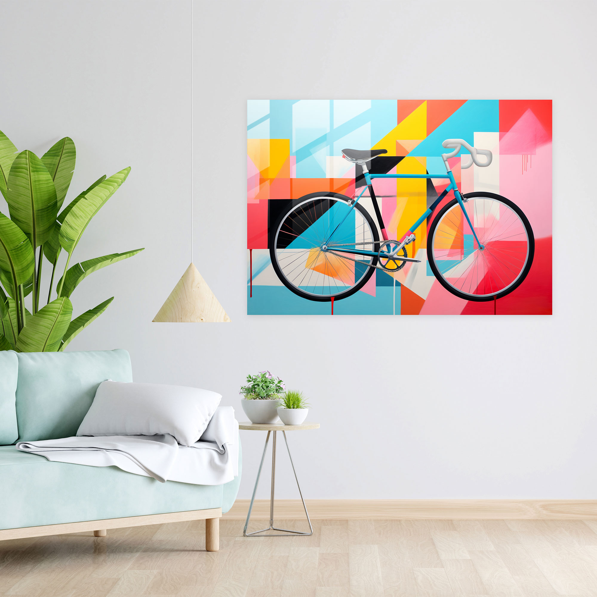 Geometric Bicycle Glass Wall Art - Bicycle, Modern Art, Vibrant Colors, Geometric Abstraction