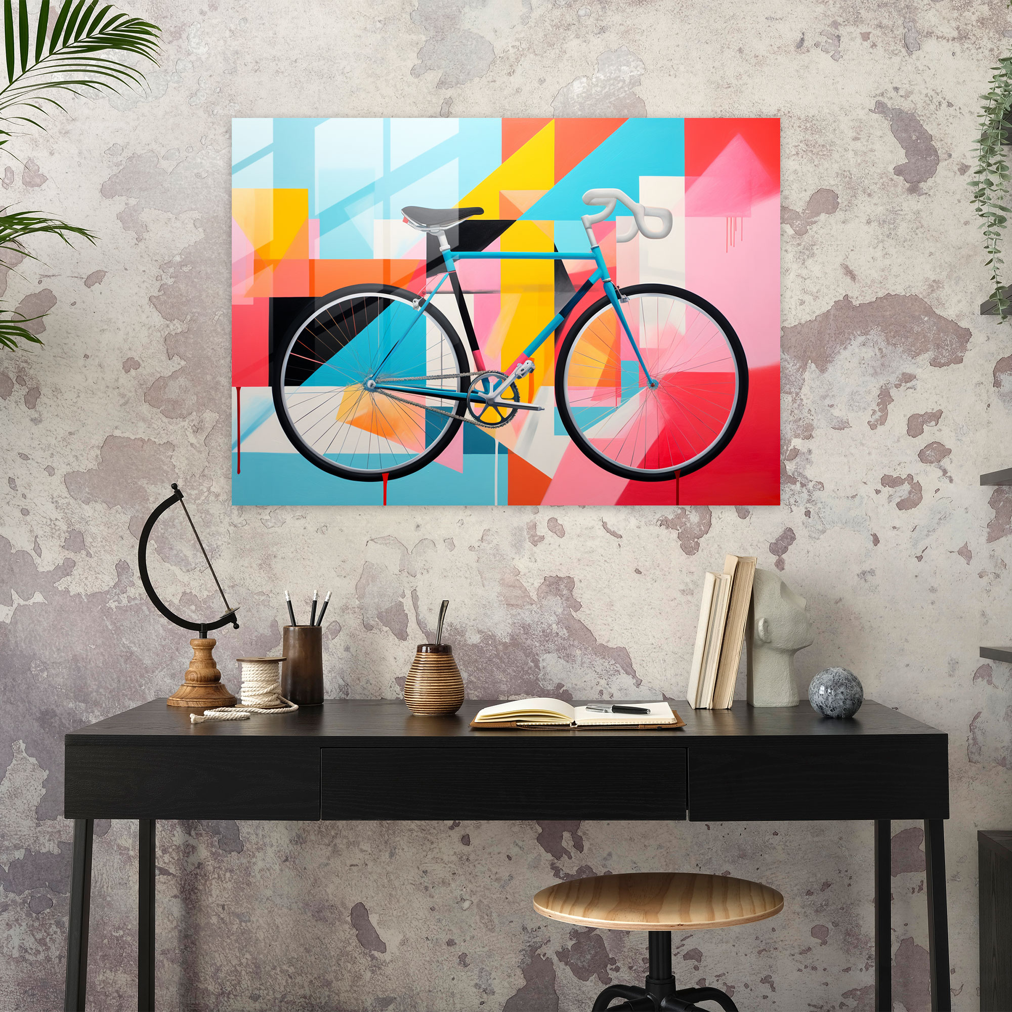 Geometric Bicycle Glass Wall Art - Bicycle, Modern Art, Vibrant Colors, Geometric Abstraction