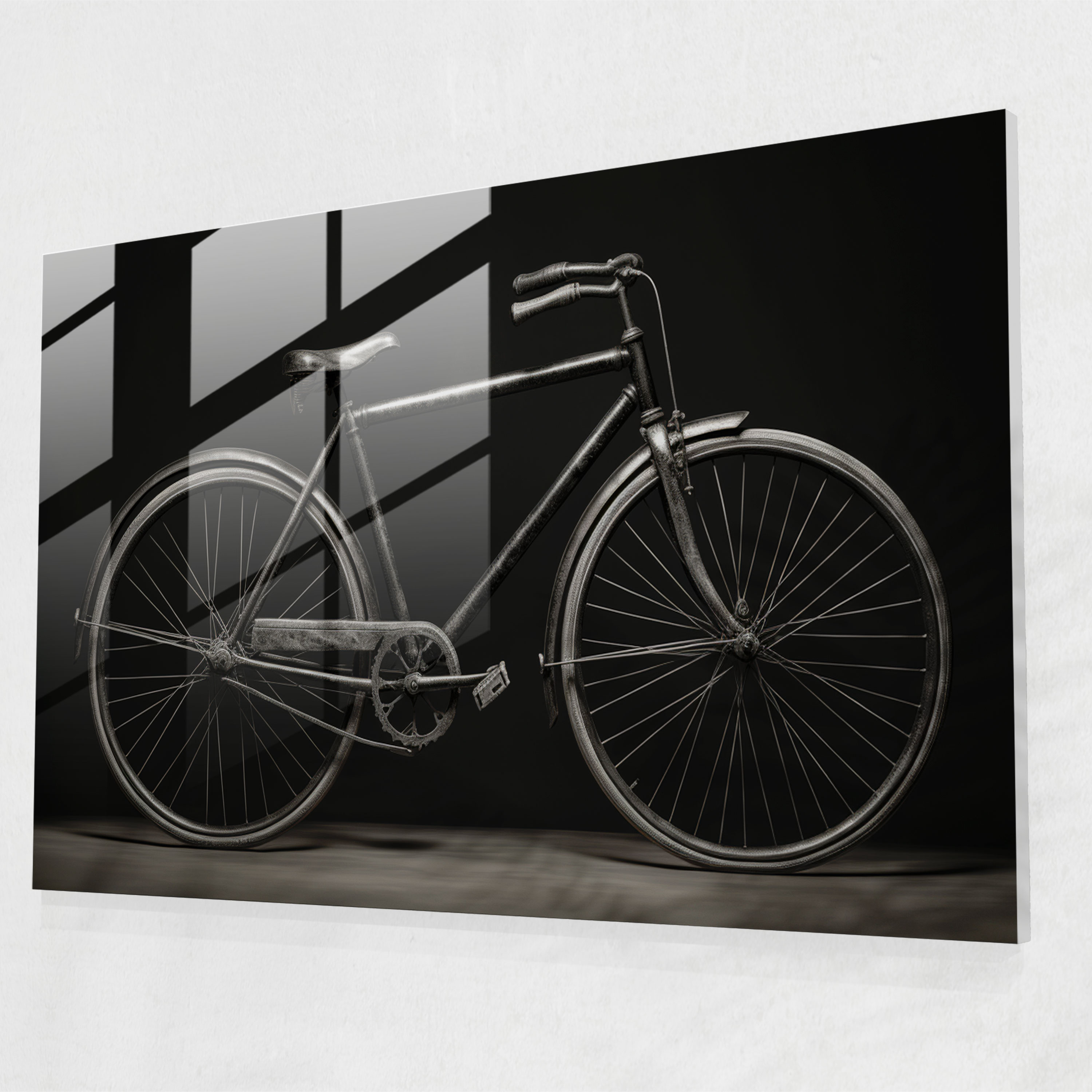 Photorealistic Bicycle Glass Print - Bicycle, Glass Art, Highly Detailed, Black And White