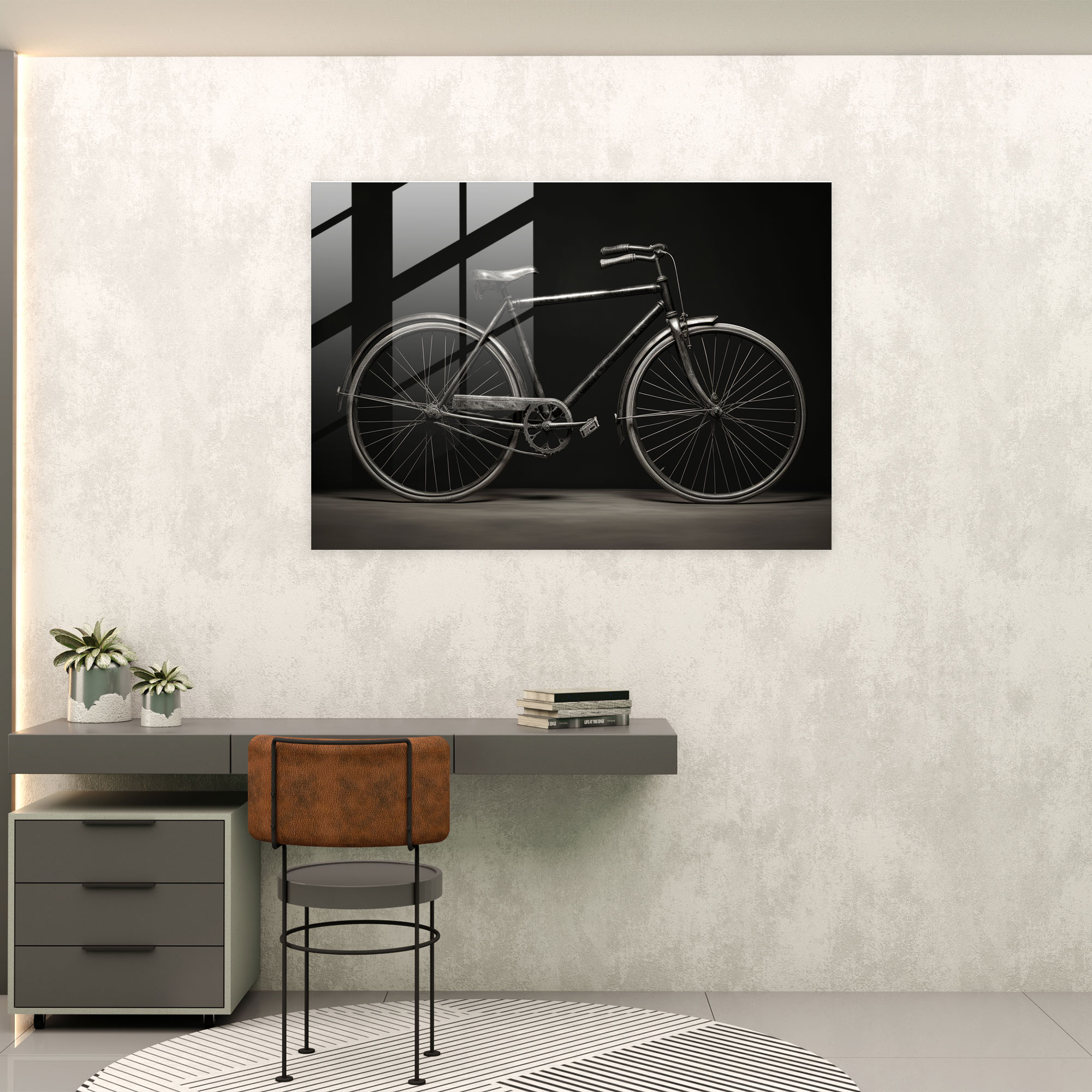 Photorealistic Bicycle Glass Print - Bicycle, Glass Art, Highly Detailed, Black And White