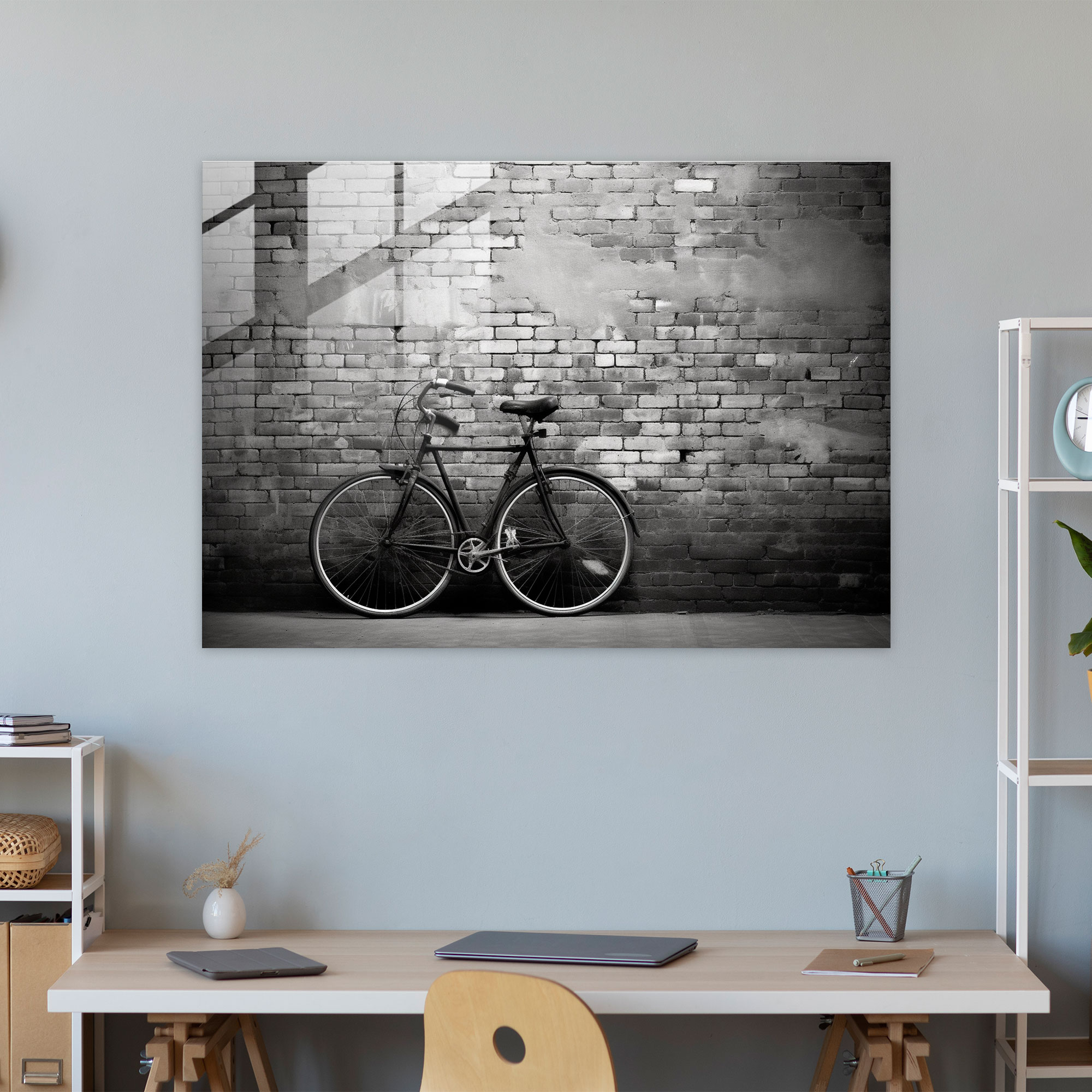 Vintage Bicycle Glass Print - Bicycle, Black And White, Wall Decoration, Bicycle