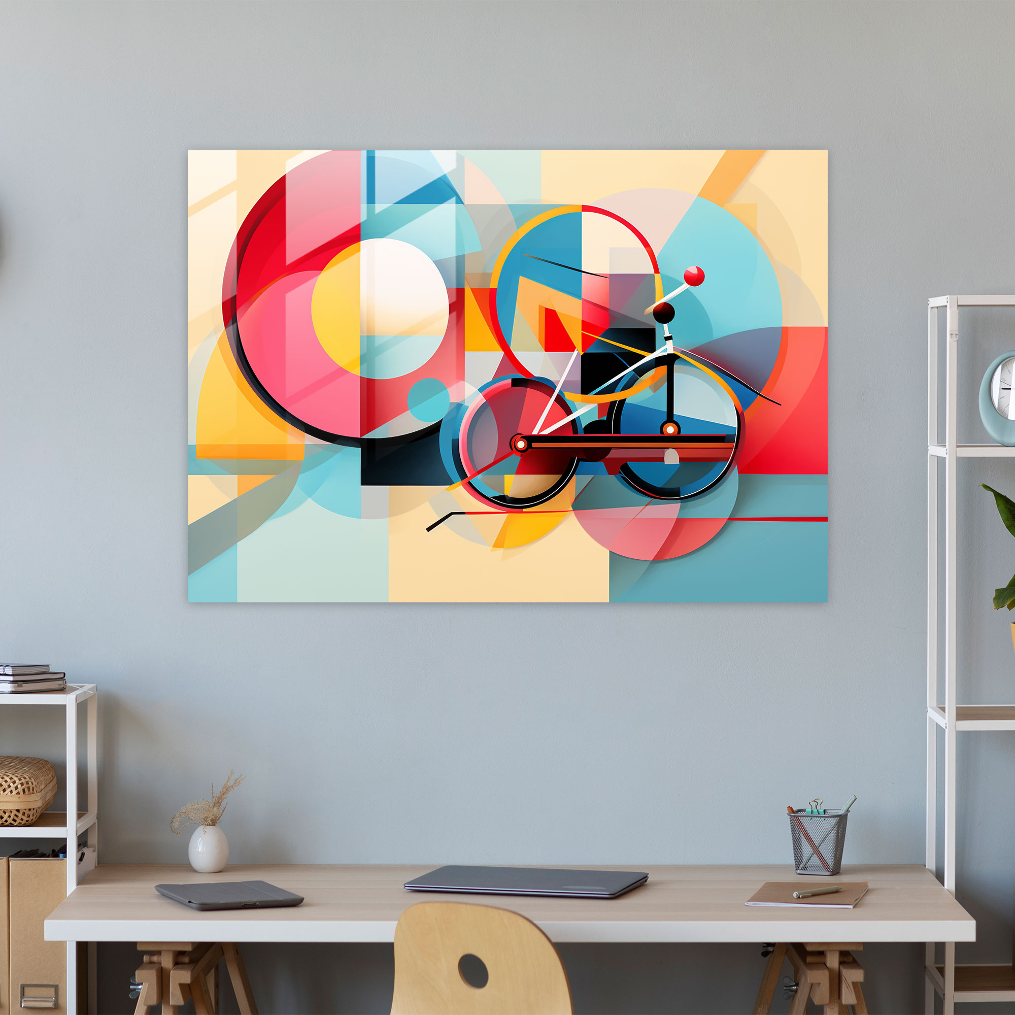 Geometric Bicycle Glass Print - Bicycle, Abstract Representation, Glass Wall Art, Glass Art