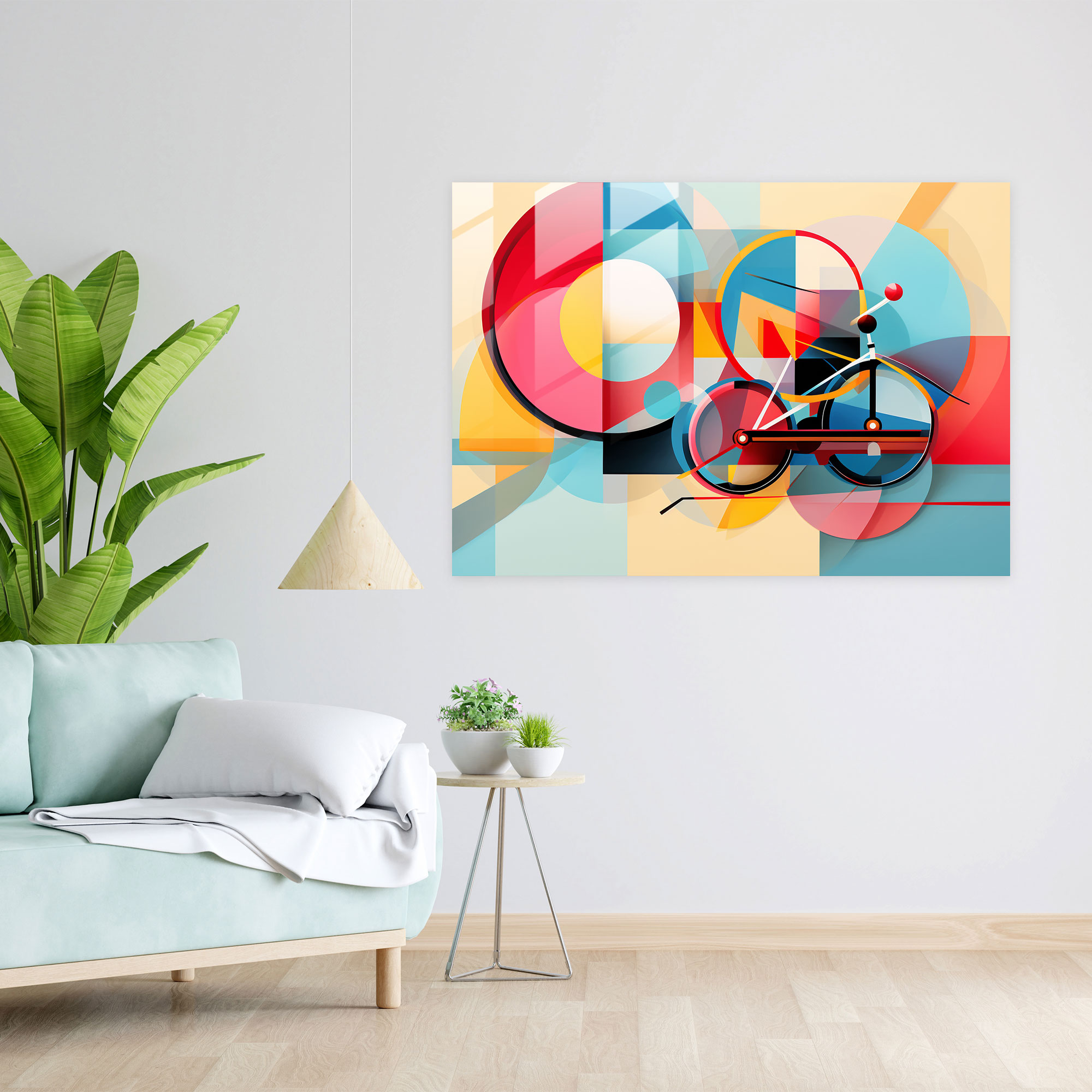Geometric Bicycle Glass Print - Bicycle, Abstract Representation, Glass Wall Art, Glass Art