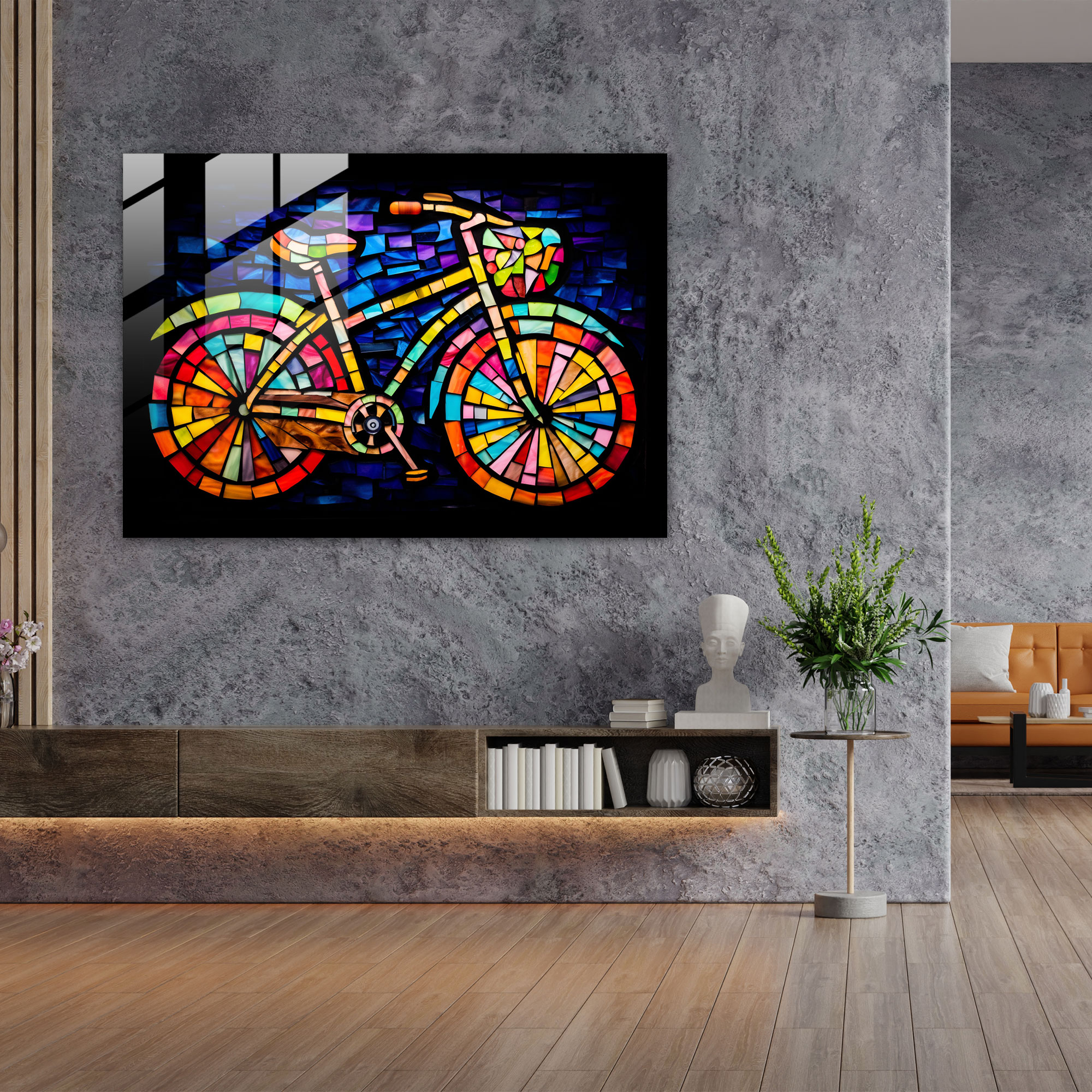 Stained Glass Bicycle Glass Wall Art - Bicycle, Modern Art, Colorful Glass Pieces, Glass Print