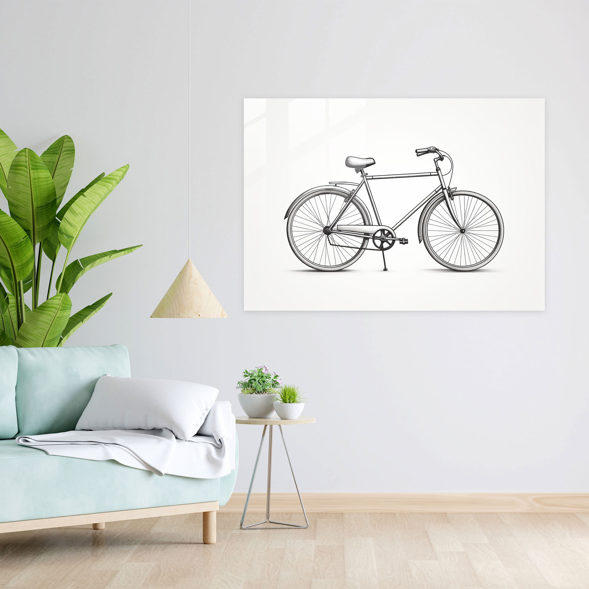 Bicycle Modern Art - Bicycle, Home Decoration, Simplicity, Glass Print