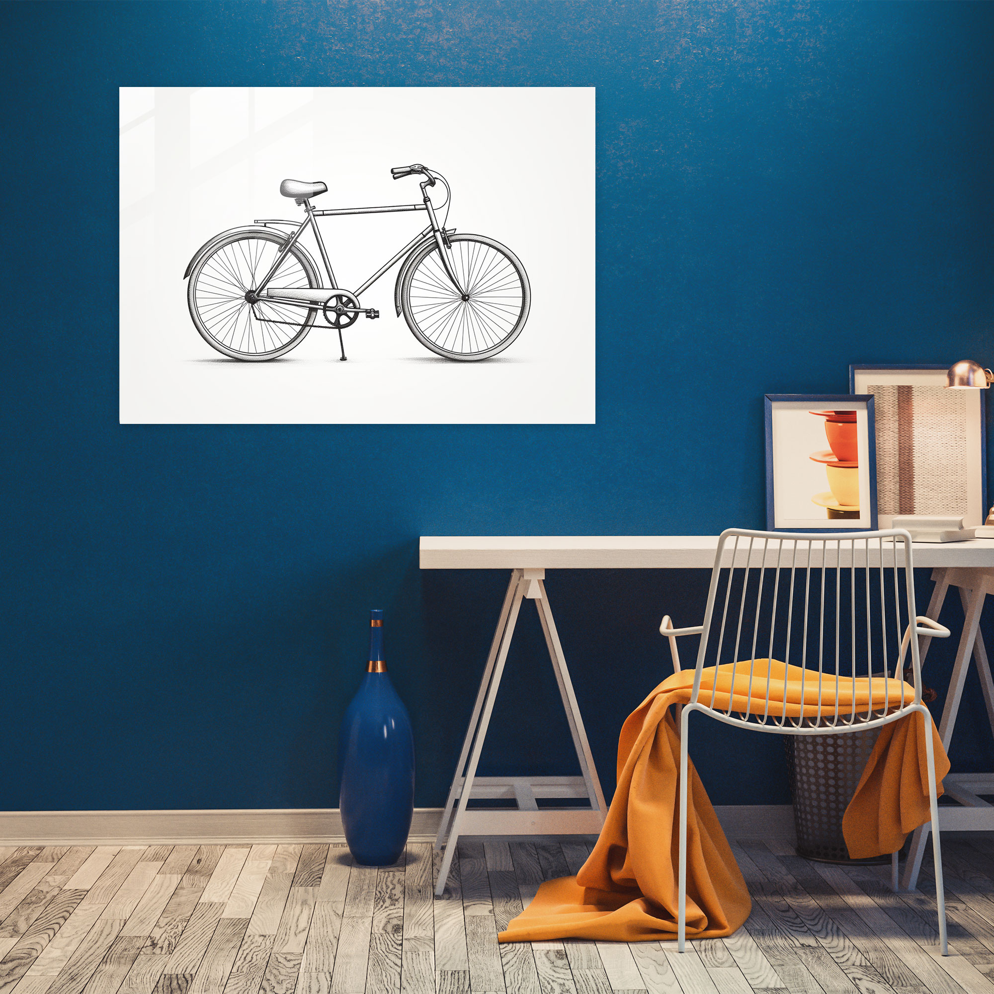 Bicycle Modern Art - Bicycle, Home Decoration, Simplicity, Glass Print