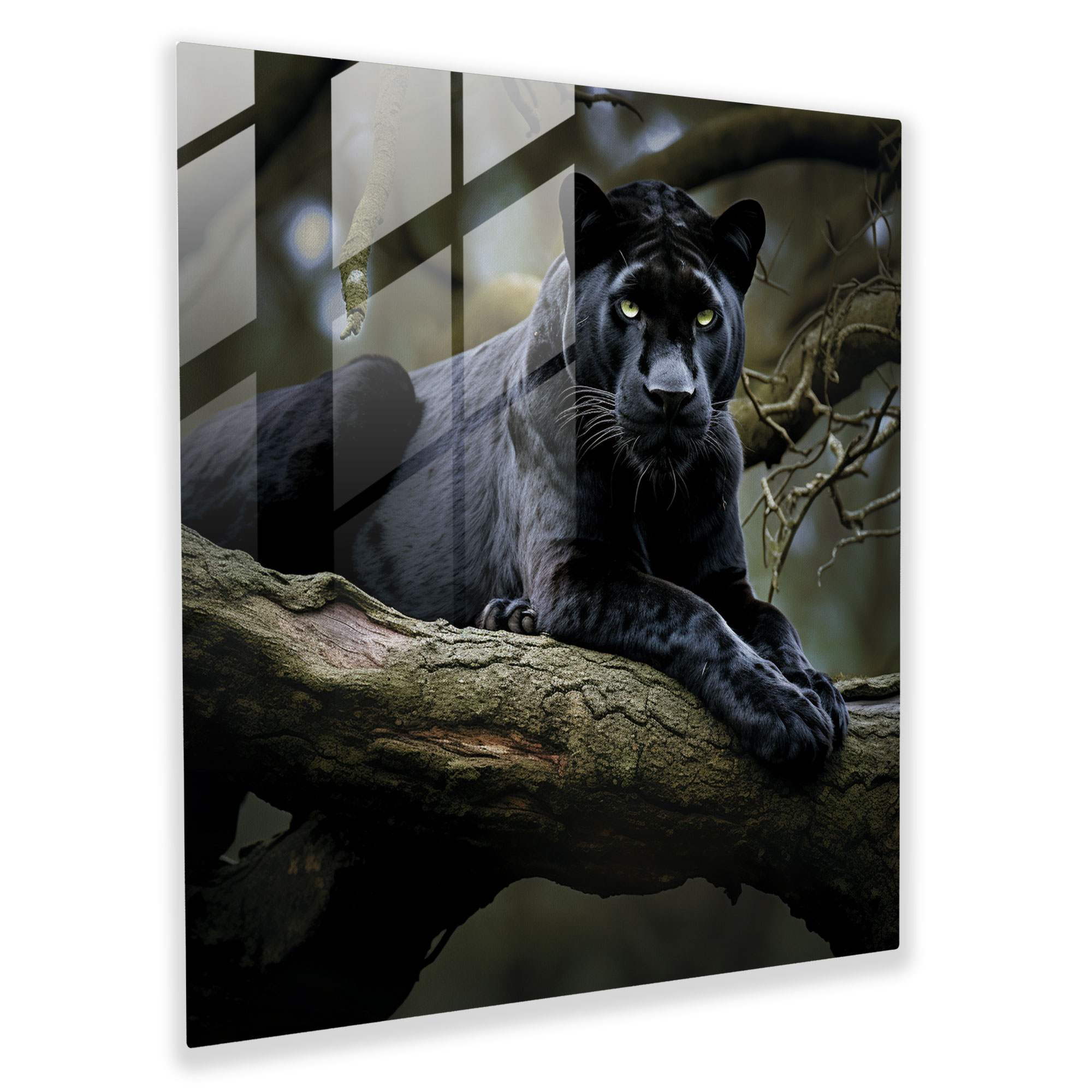 Sleek Black Panther Glass Print - Black Panther, Glass Art, Glass Print, Black Panther
