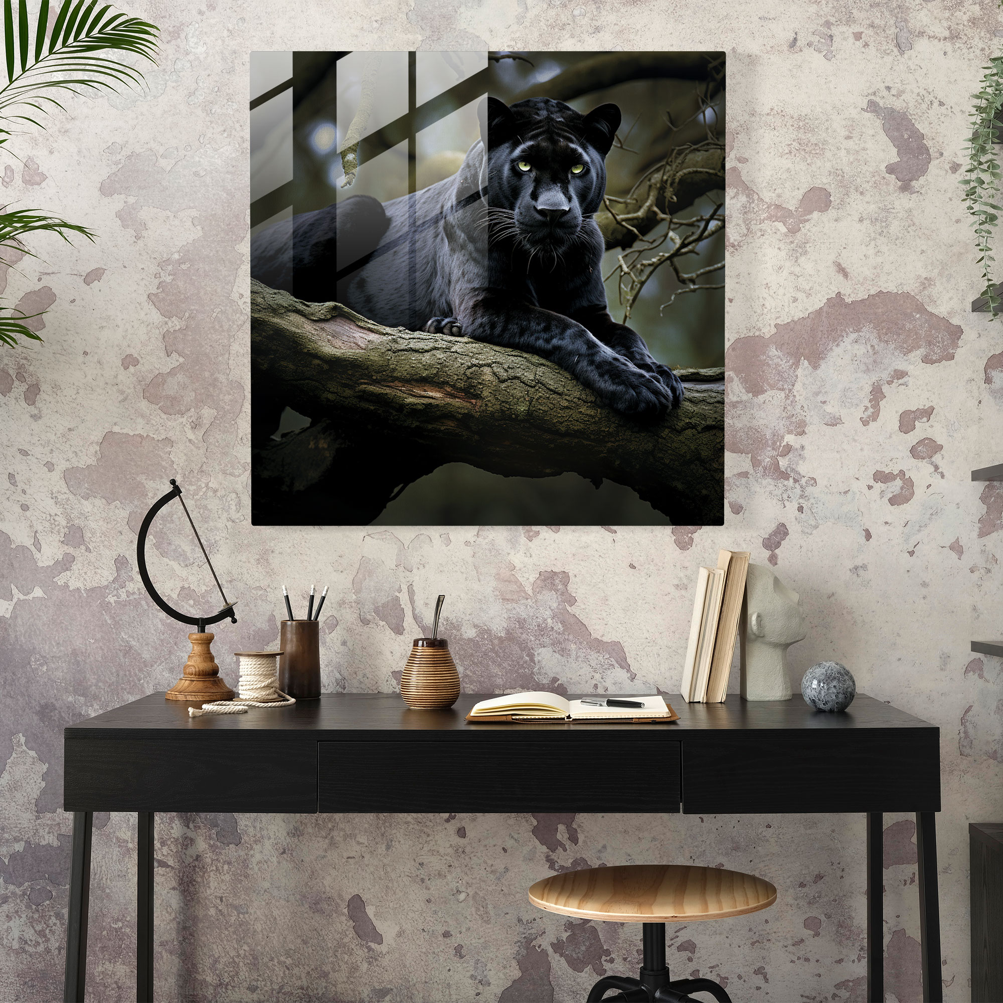 Sleek Black Panther Glass Print - Black Panther, Glass Art, Glass Print, Black Panther