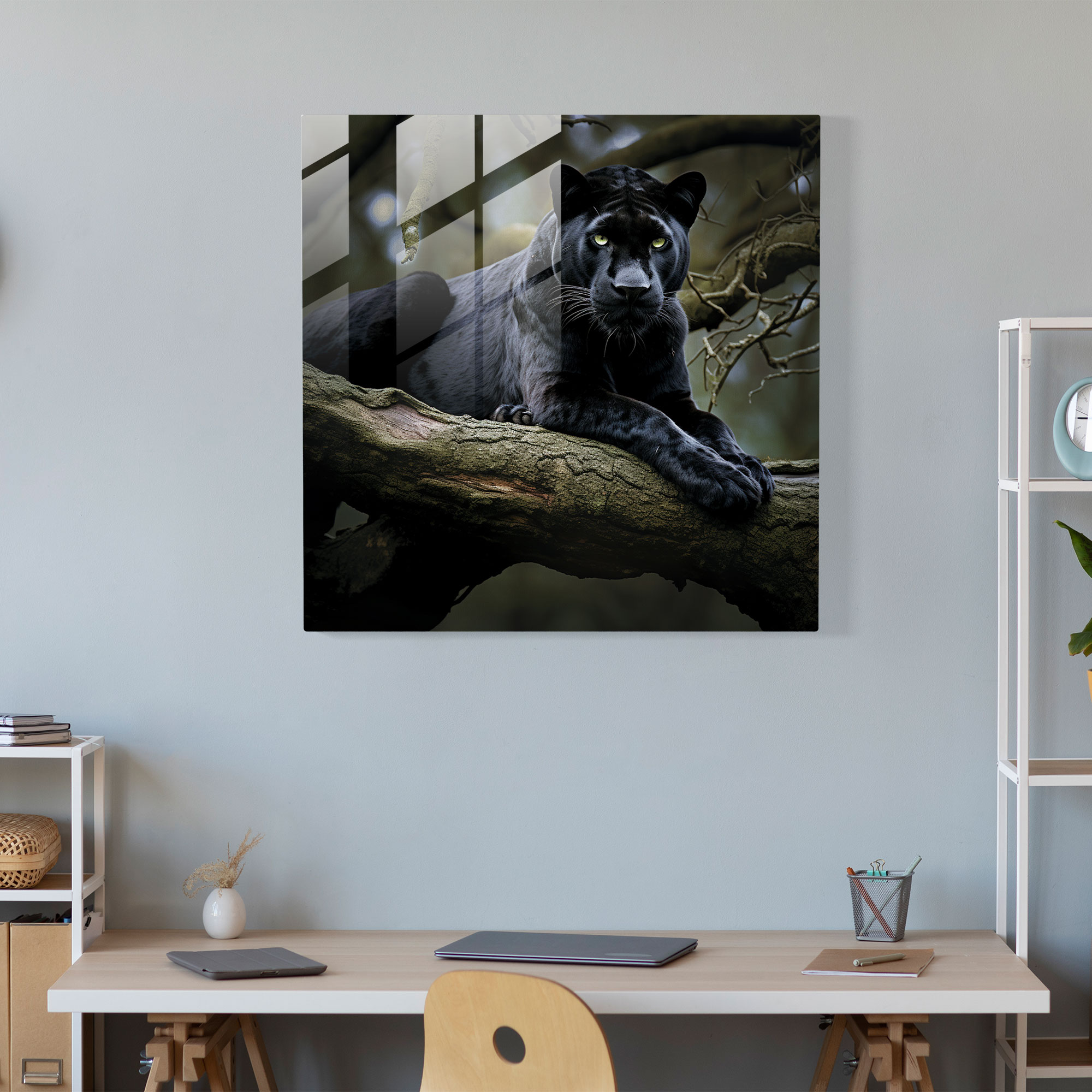 Sleek Black Panther Glass Print - Black Panther, Glass Art, Glass Print, Black Panther