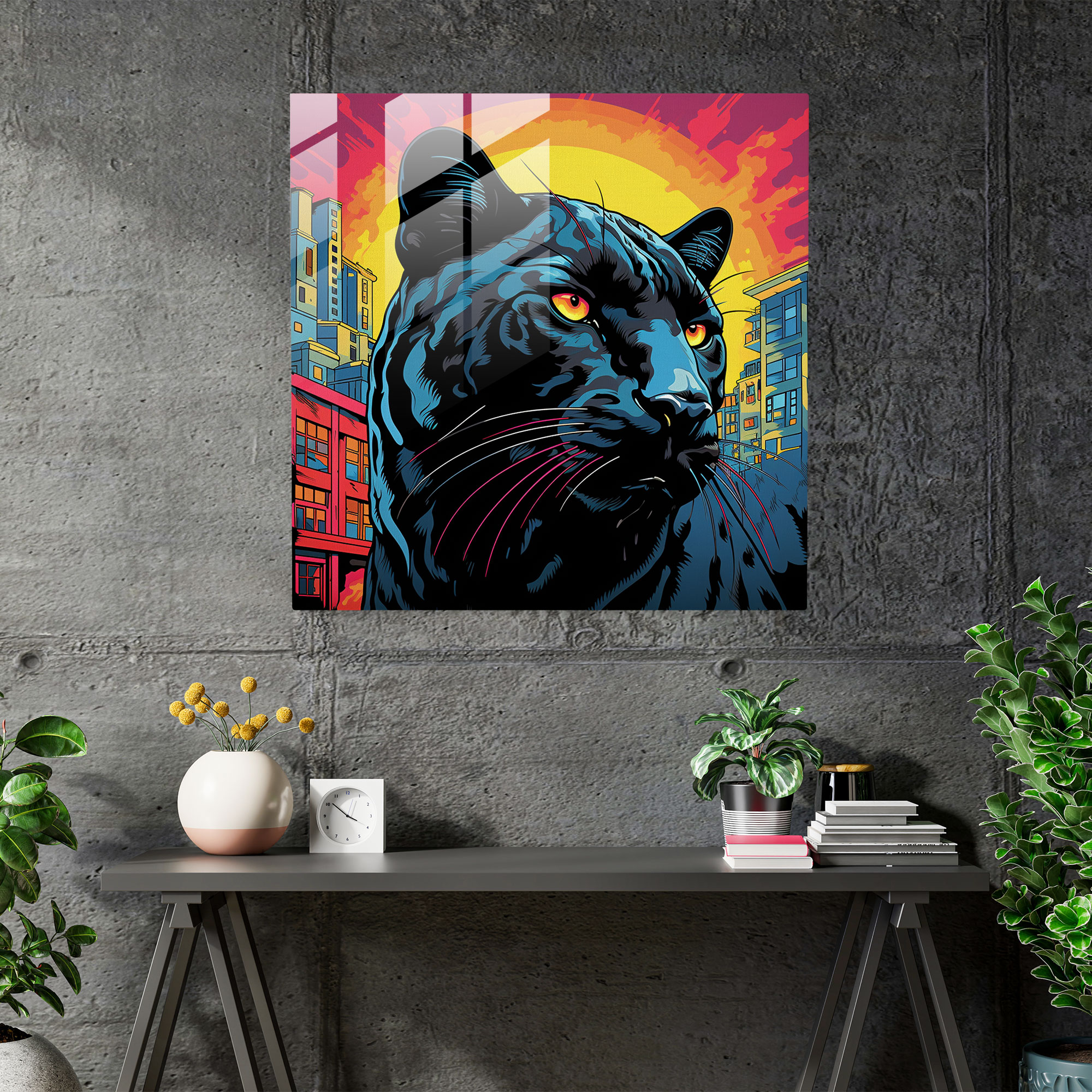 Urban Fierce Panther Glass Print - Black Panther, Black Panther, Home Decoration, Wall Decoration