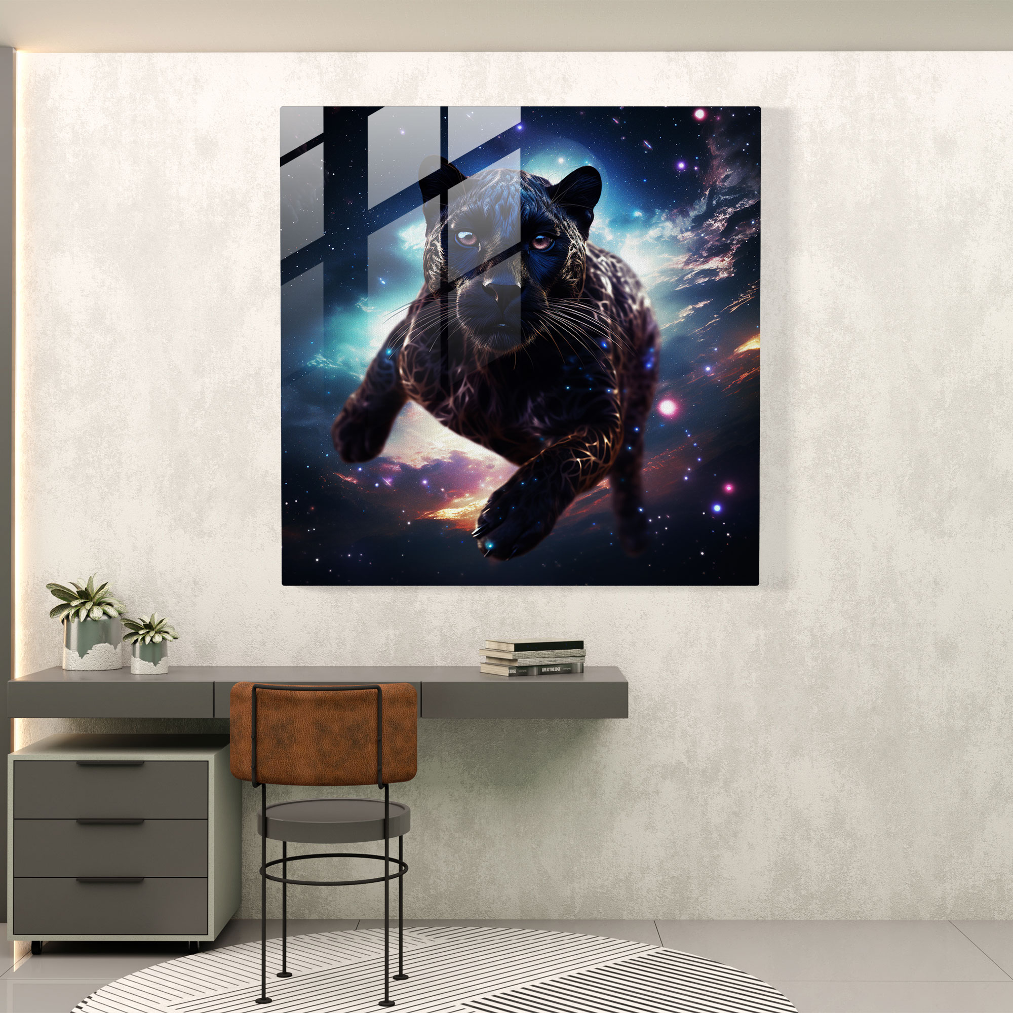 Galactic Freedom Panther Glass Print - Black Panther, Glass Wall Art, Galaxy, Glass Print