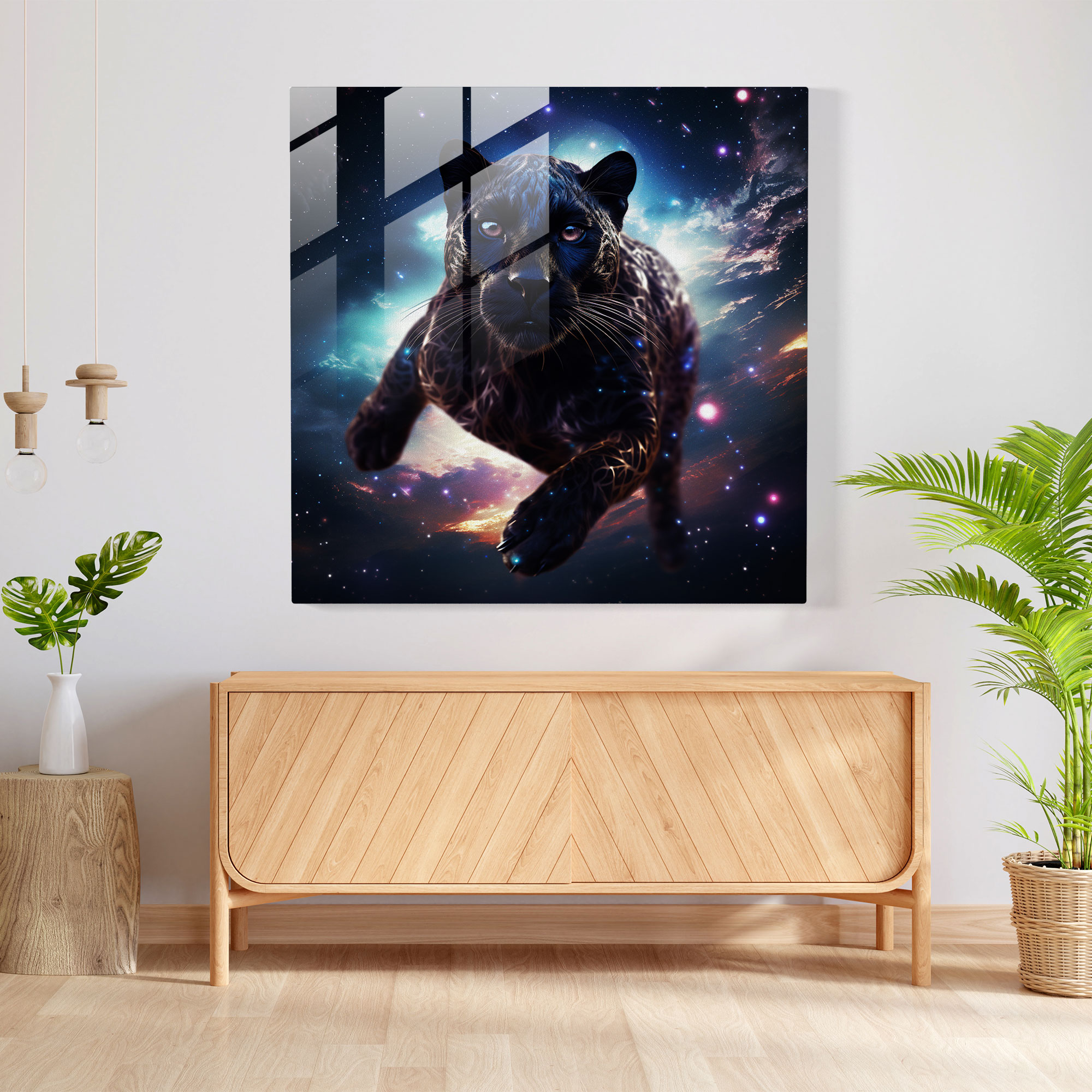 Galactic Freedom Panther Glass Print - Black Panther, Glass Wall Art, Galaxy, Glass Print