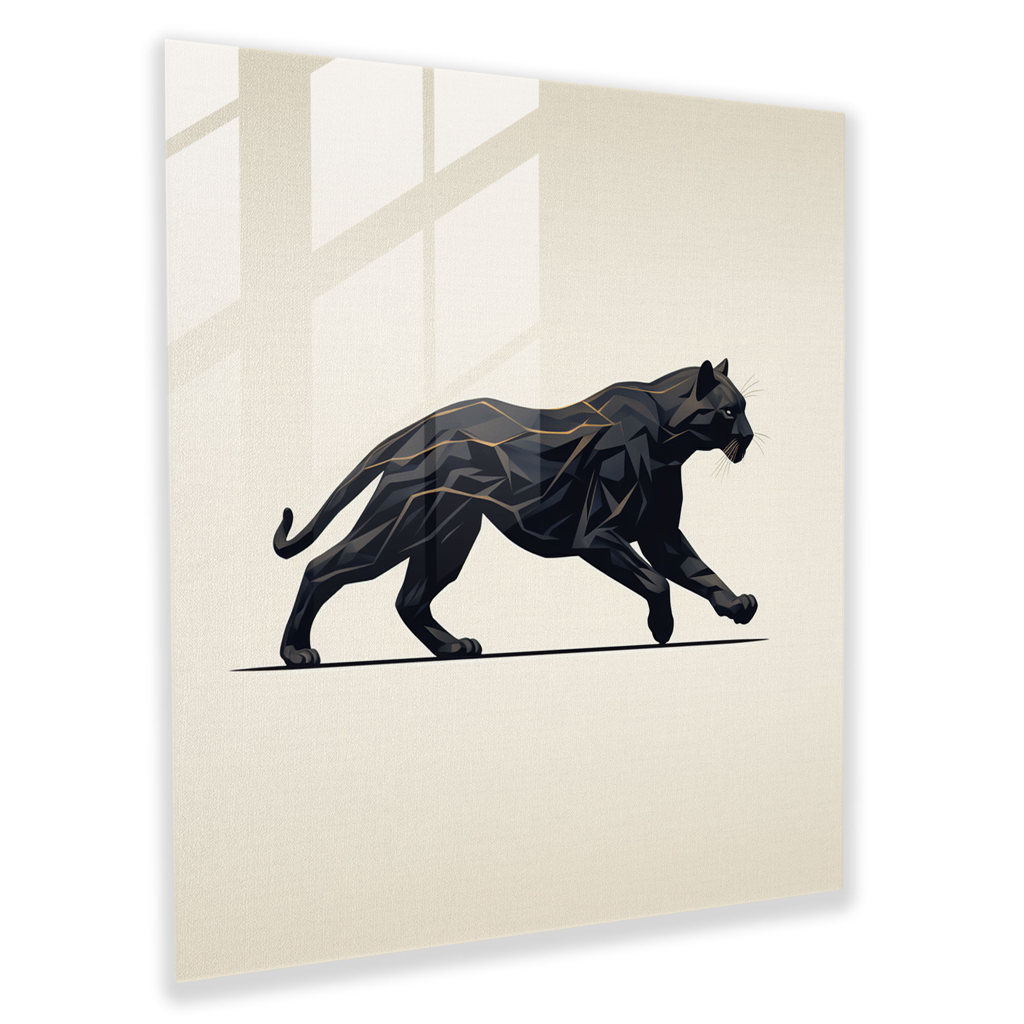 Sleek Lines Black Panther Glass Print - Black Panther, Elegance, Glass Art, Minimalist Line Art