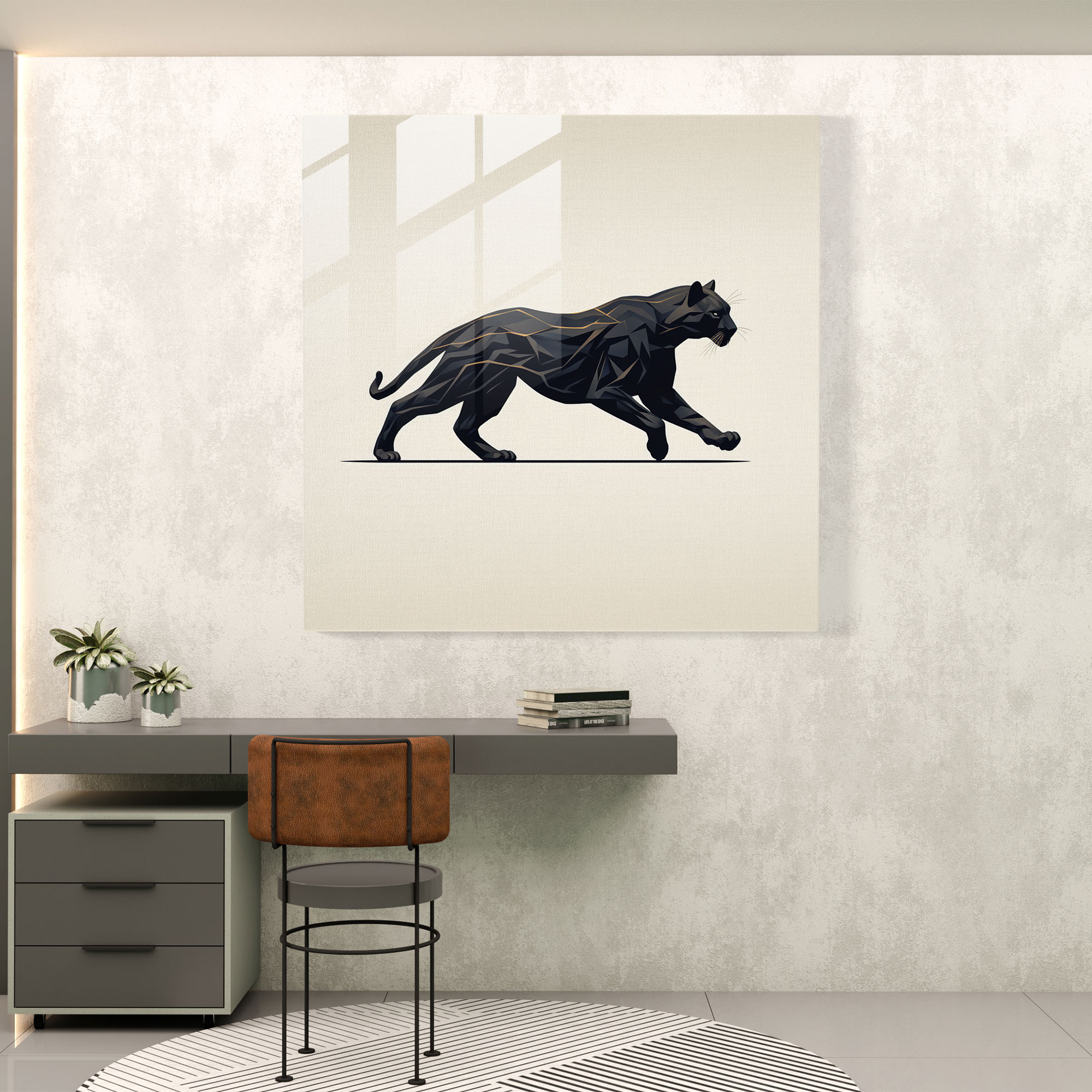 Sleek Lines Black Panther Glass Print - Black Panther, Elegance, Glass Art, Minimalist Line Art