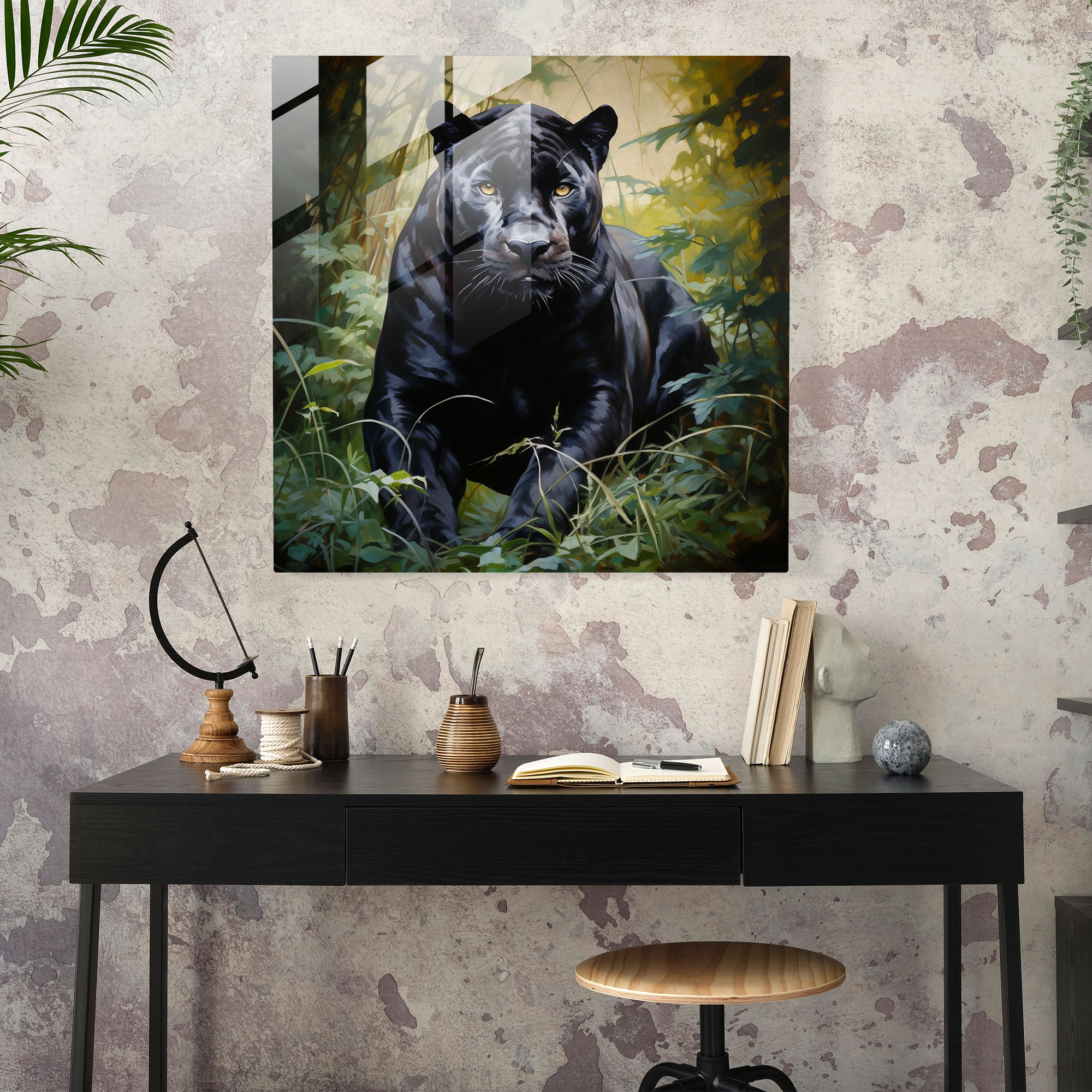 Majestic Woodland Panther Glass Print - Black Panther, Glass Print, Woodland, Modern Art