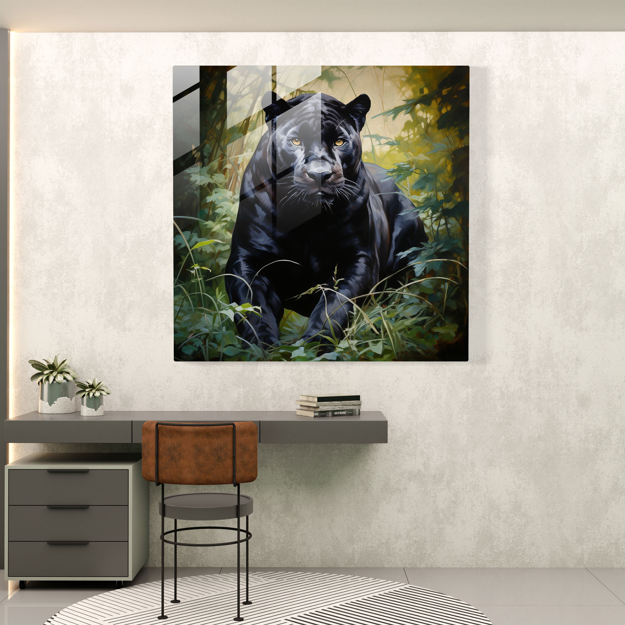 Majestic Woodland Panther Glass Print - Black Panther, Glass Print, Woodland, Modern Art