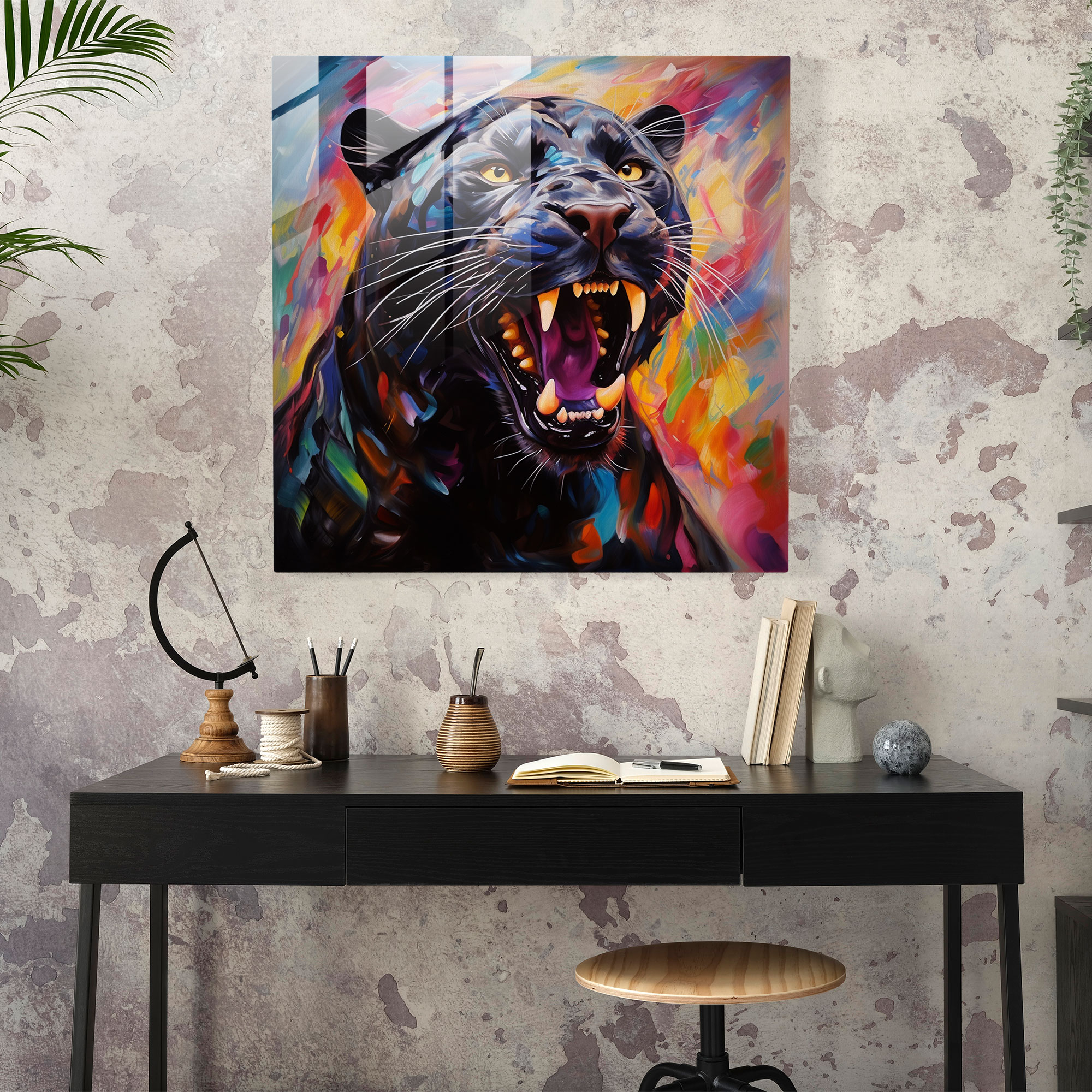 Captivating Agility Black Panther Glass Print - Black Panther, Agility, Grace, Contemporary