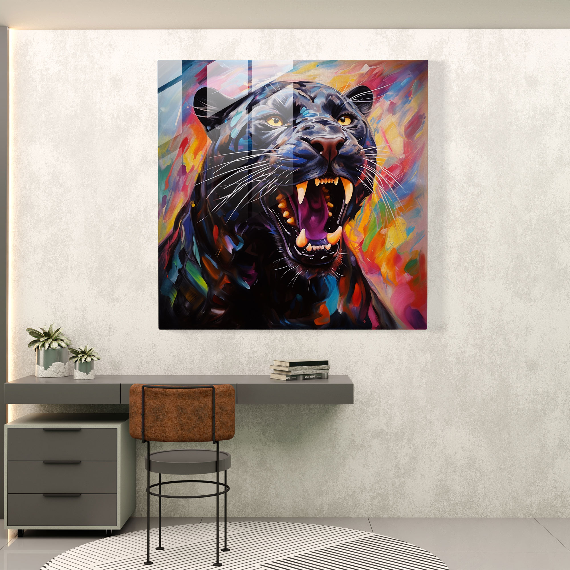 Captivating Agility Black Panther Glass Print - Black Panther, Agility, Grace, Contemporary