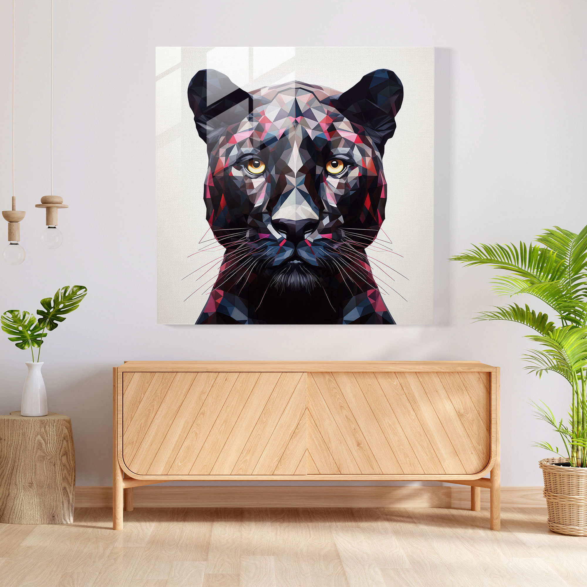 Contemporary Geometry Black Panther Glass Print - Black Panther, Lines, Wall Decoration, Glass Art