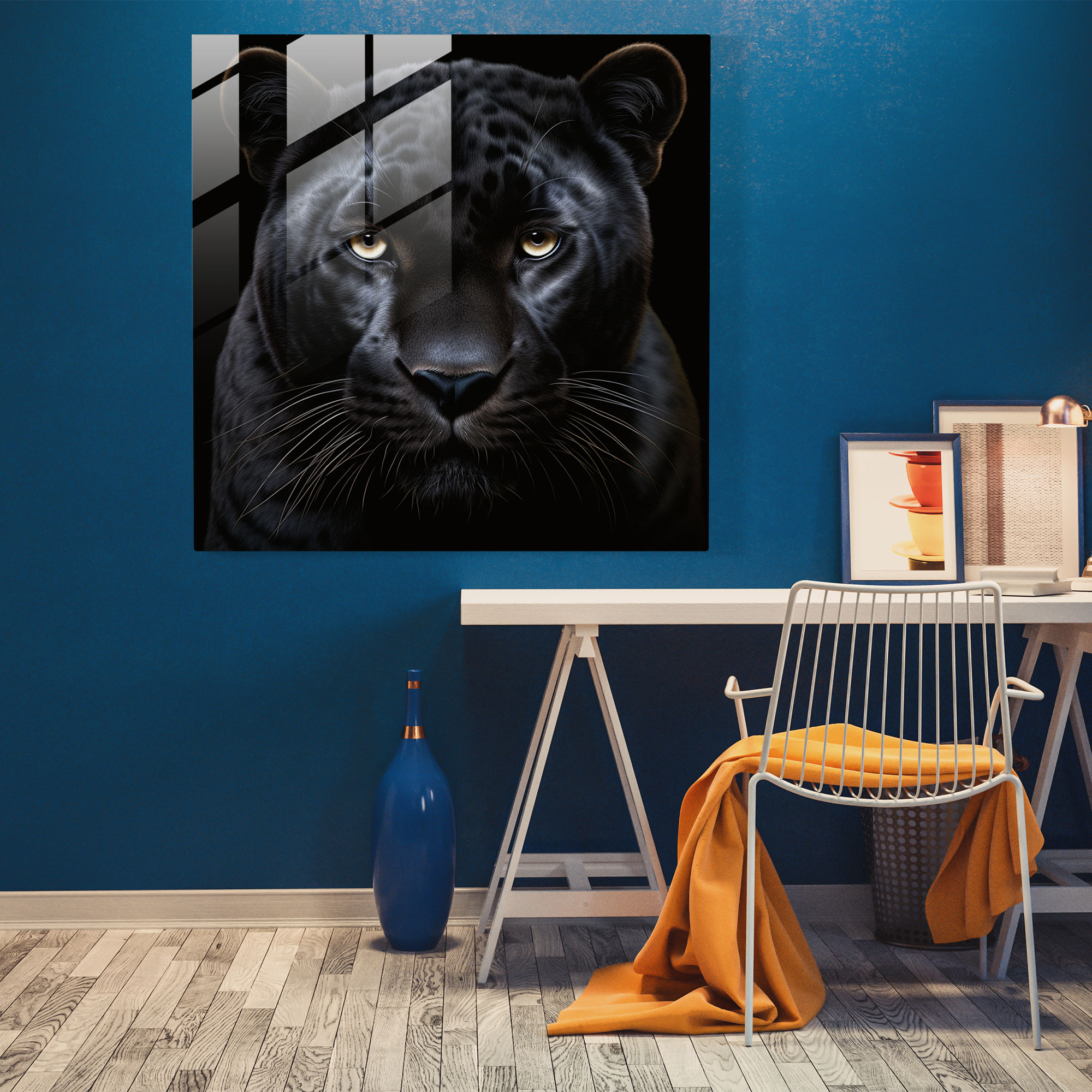 Majestic Presence Black Panther Glass Print - Black Panther, Intense Gaze, Black Panther, Glass Art