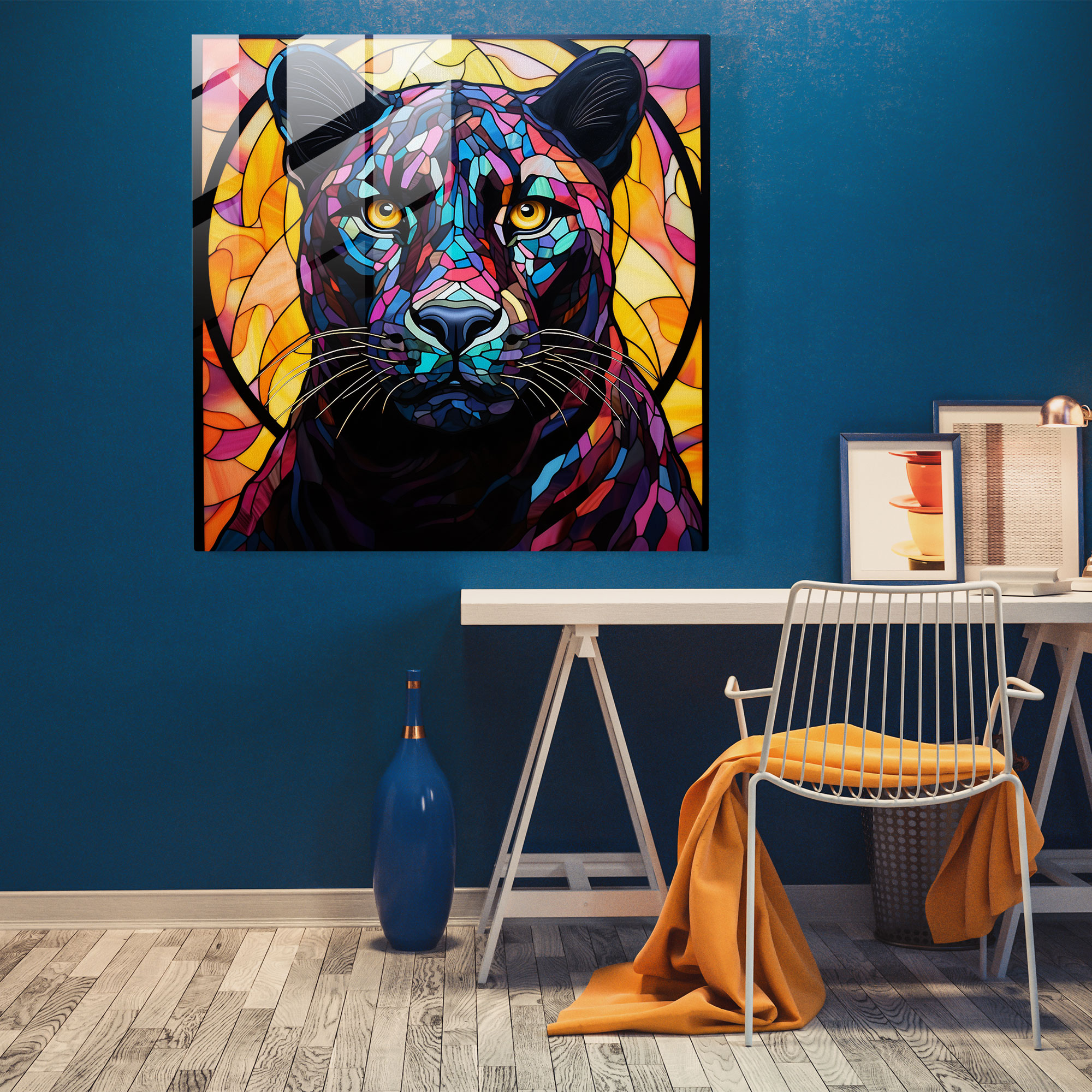 Vibrant Black Panther Stained Glass Print - Black Panther, Glass Print, Black Panther, Wall Decoration