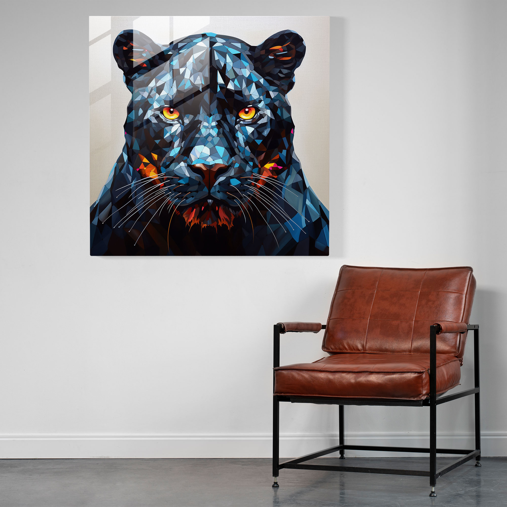 Contemporary Geometric Black Panther Glass Print - Black Panther, Wall Decoration, Glass Print, Black Panther