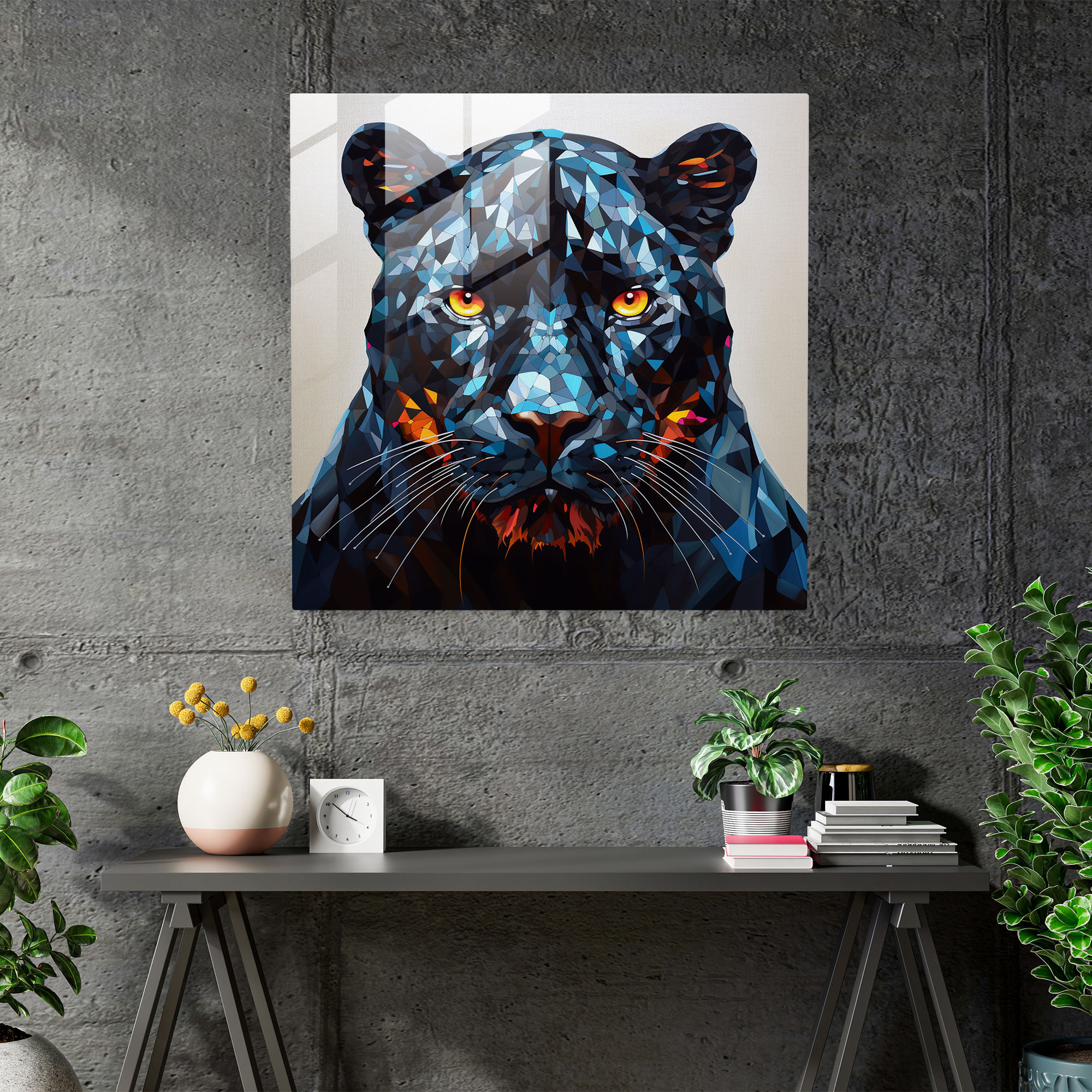 Contemporary Geometric Black Panther Glass Print - Black Panther, Wall Decoration, Glass Print, Black Panther