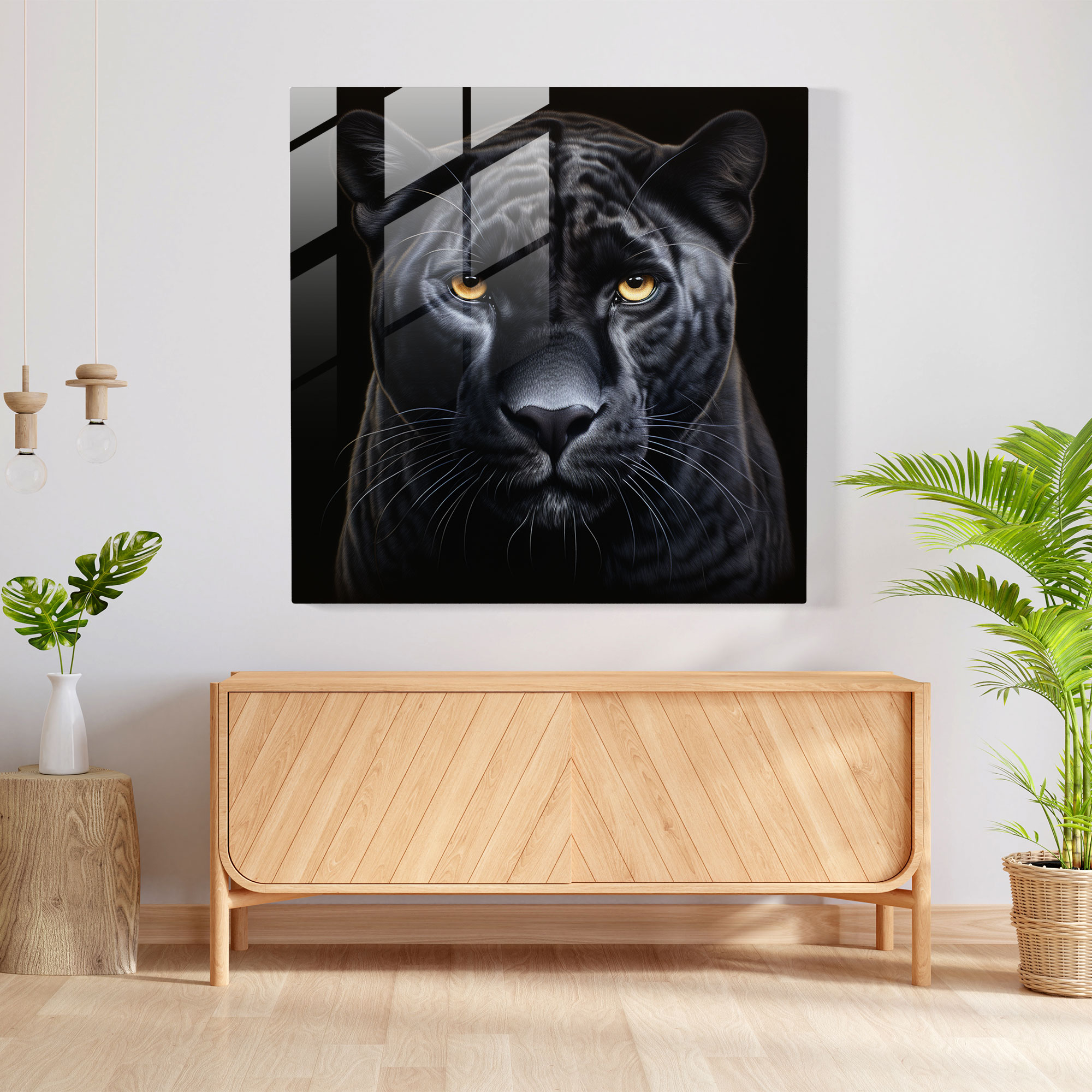 Intense Gaze Black Panther Glass Print - Black Panther, Glass Print, Intense Gaze, Modern Art
