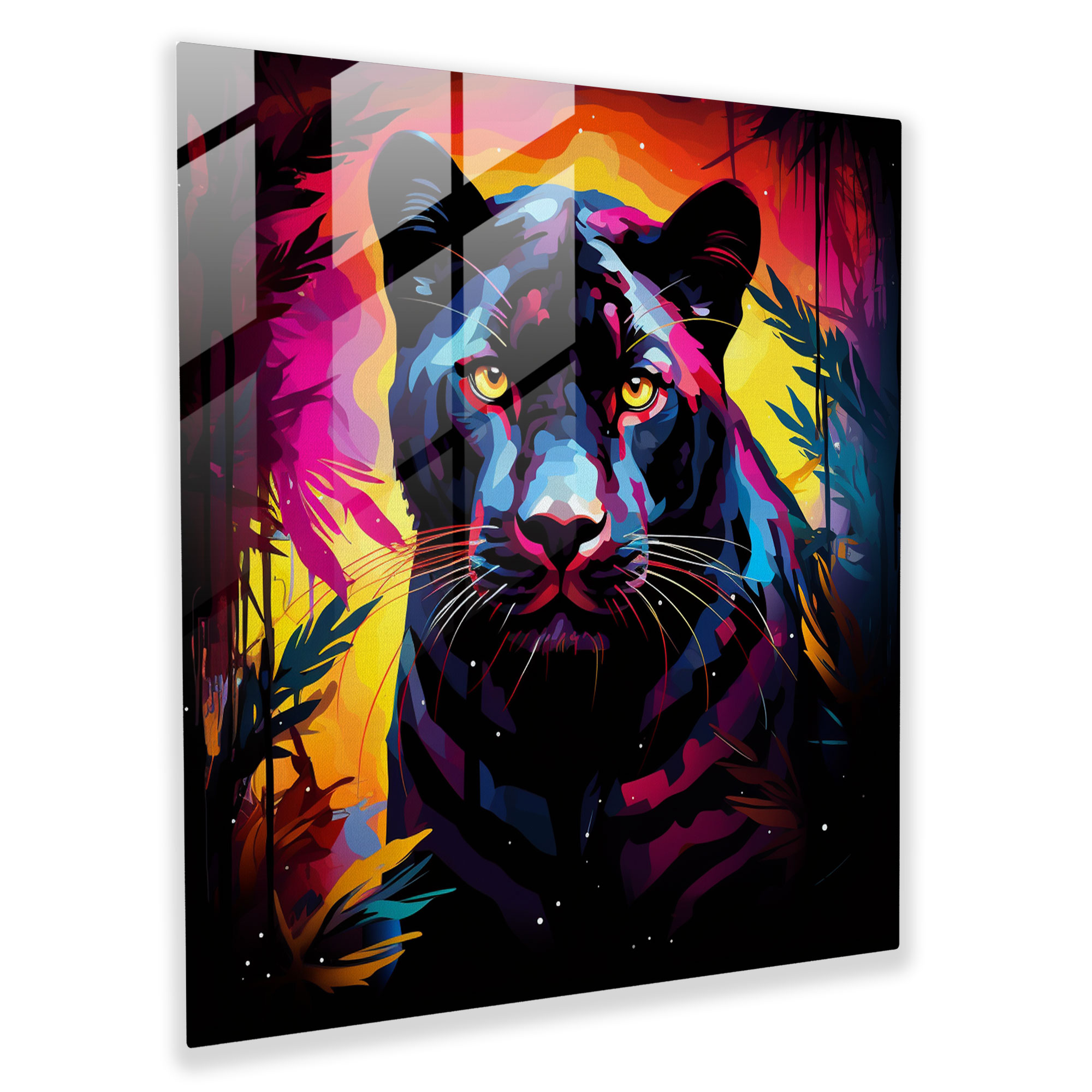 Silhouette Of Strength Black Panther Glass Print - Black Panther, Home Decoration, Wall Decoration, Modern Art